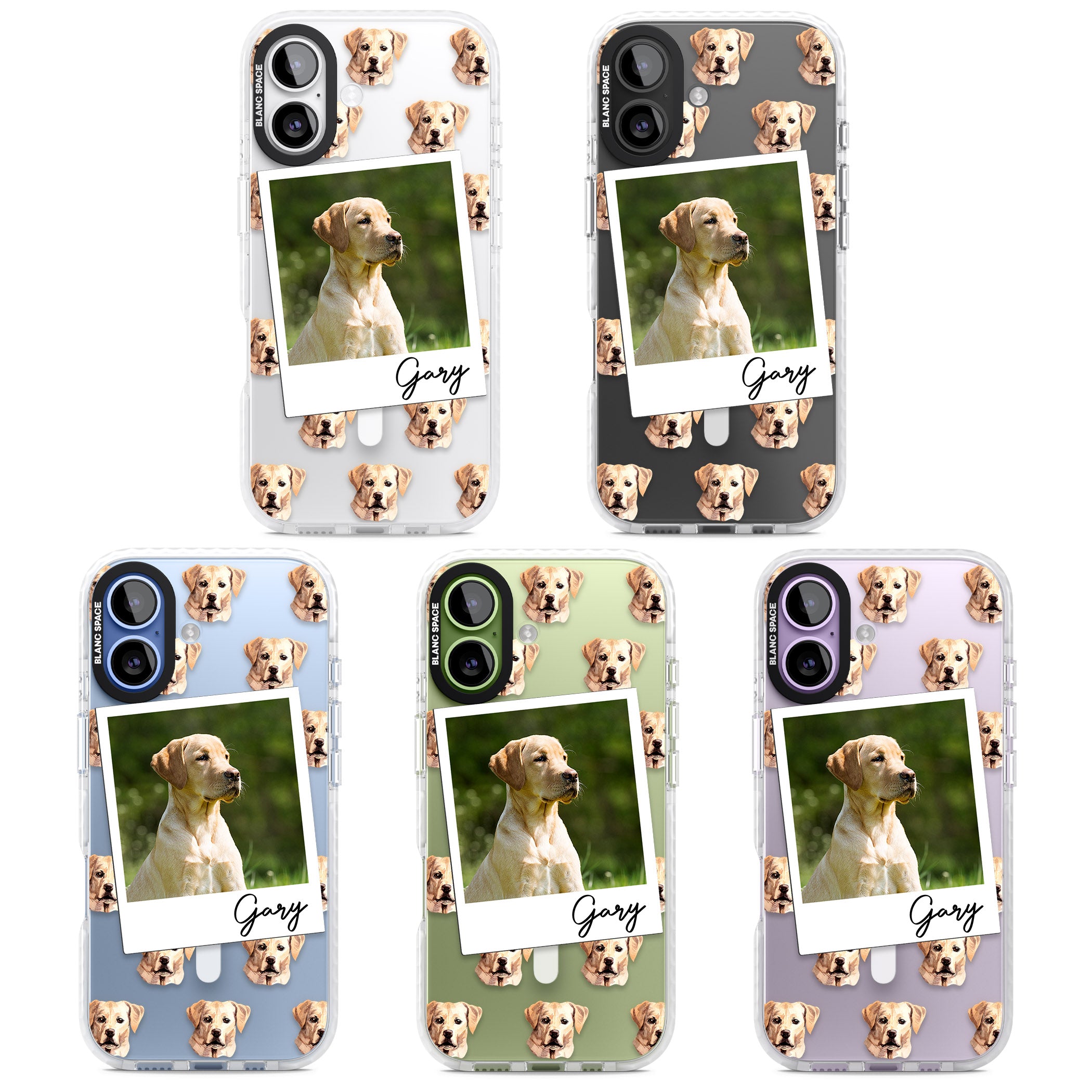 Personalised Tan Black Labrador Instant Camera Photo iPhone 17 Impact Pro Clear Phone Case APT Impact Protection