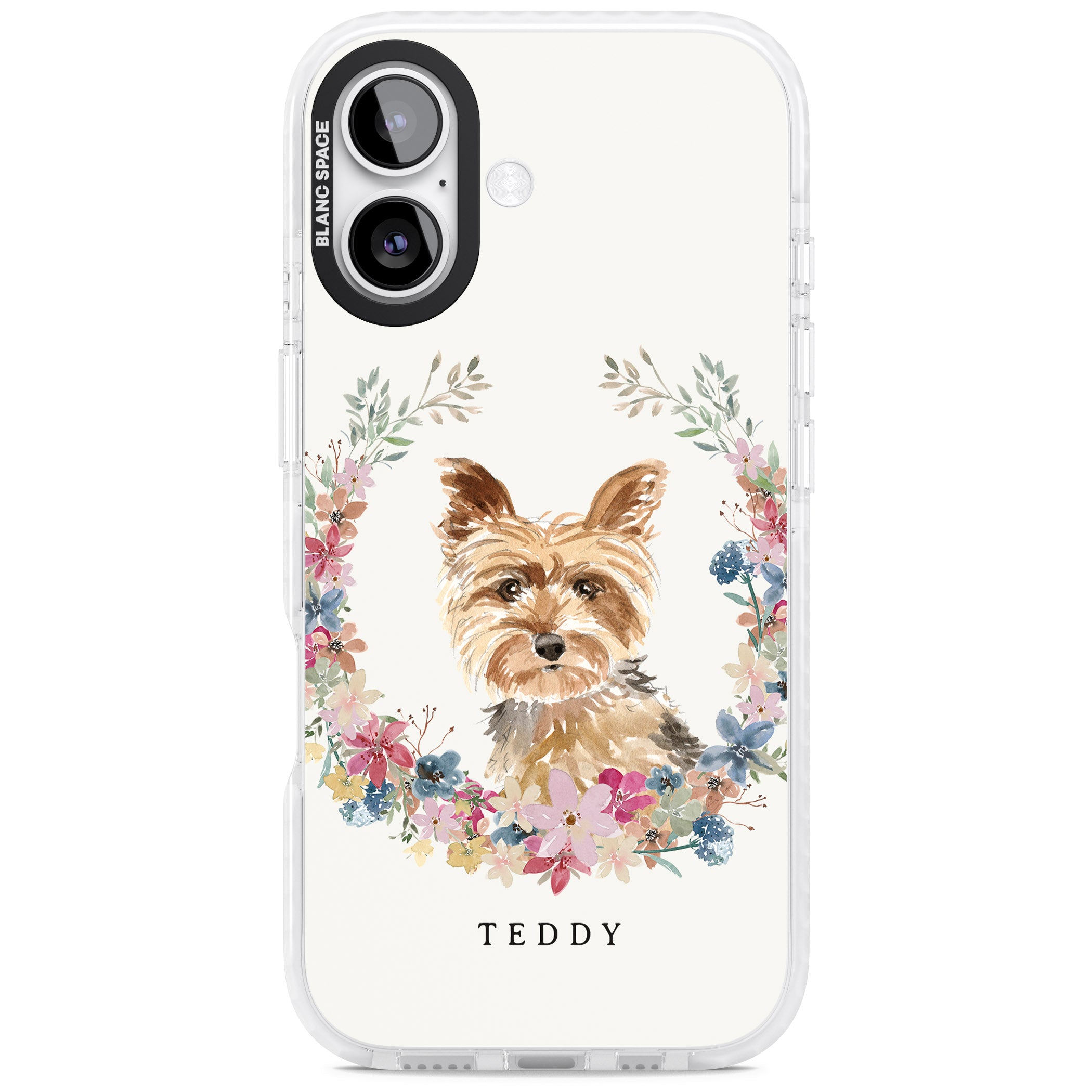 Personalised Yorkshire Terrier Floral Portrait iPhone 17 Impact Pro Clear Phone Case