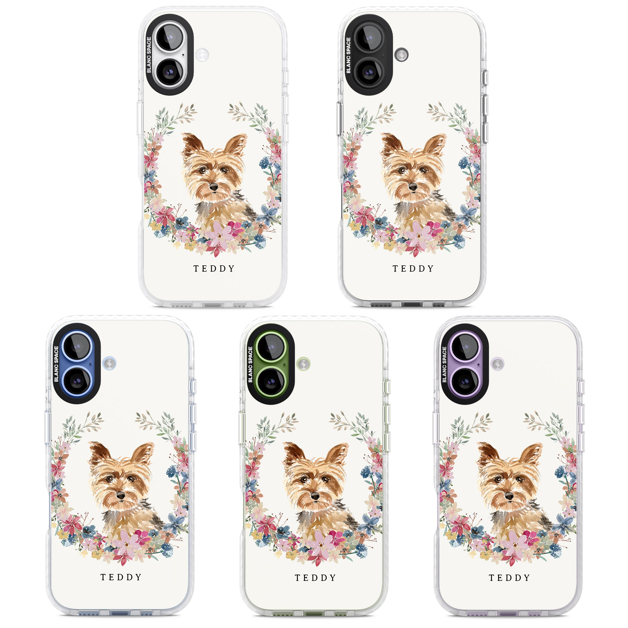 Personalised Yorkshire Terrier Floral Portrait iPhone 17 Impact Pro Clear Phone Case APT Impact Protection