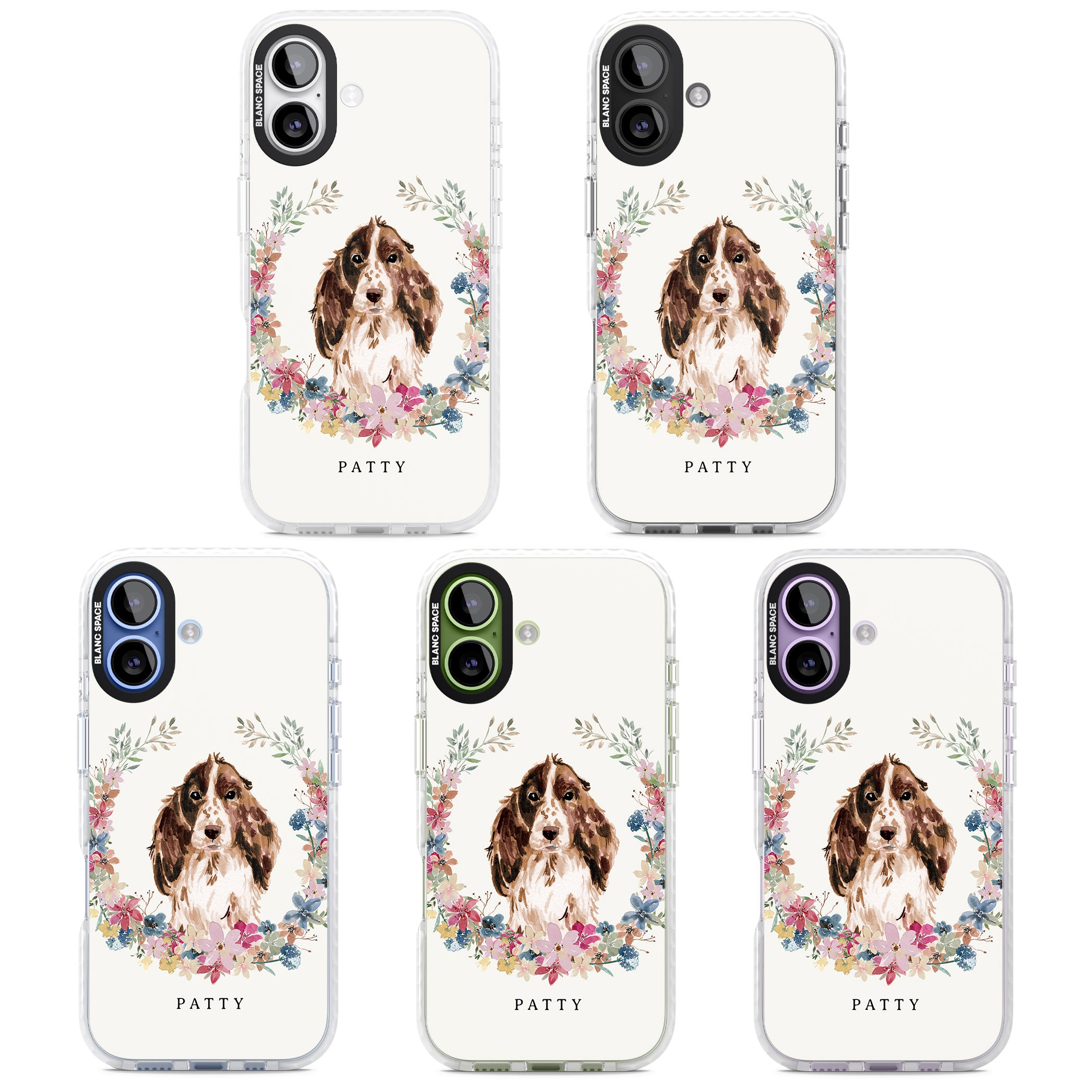 Personalised Cocker Spaniel Floral Portrait iPhone 17 Impact Pro Clear Phone Case APT Impact Protection