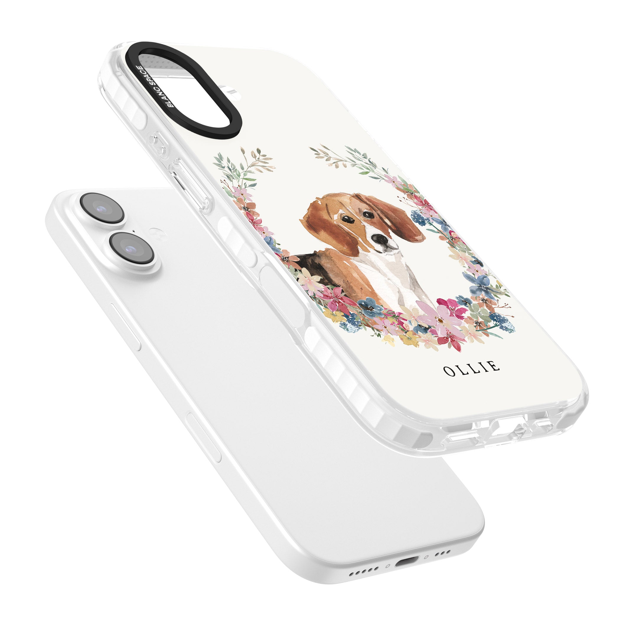 Personalised Beagle Floral Portrait iPhone 17 Impact Pro Clear Phone Case Colours