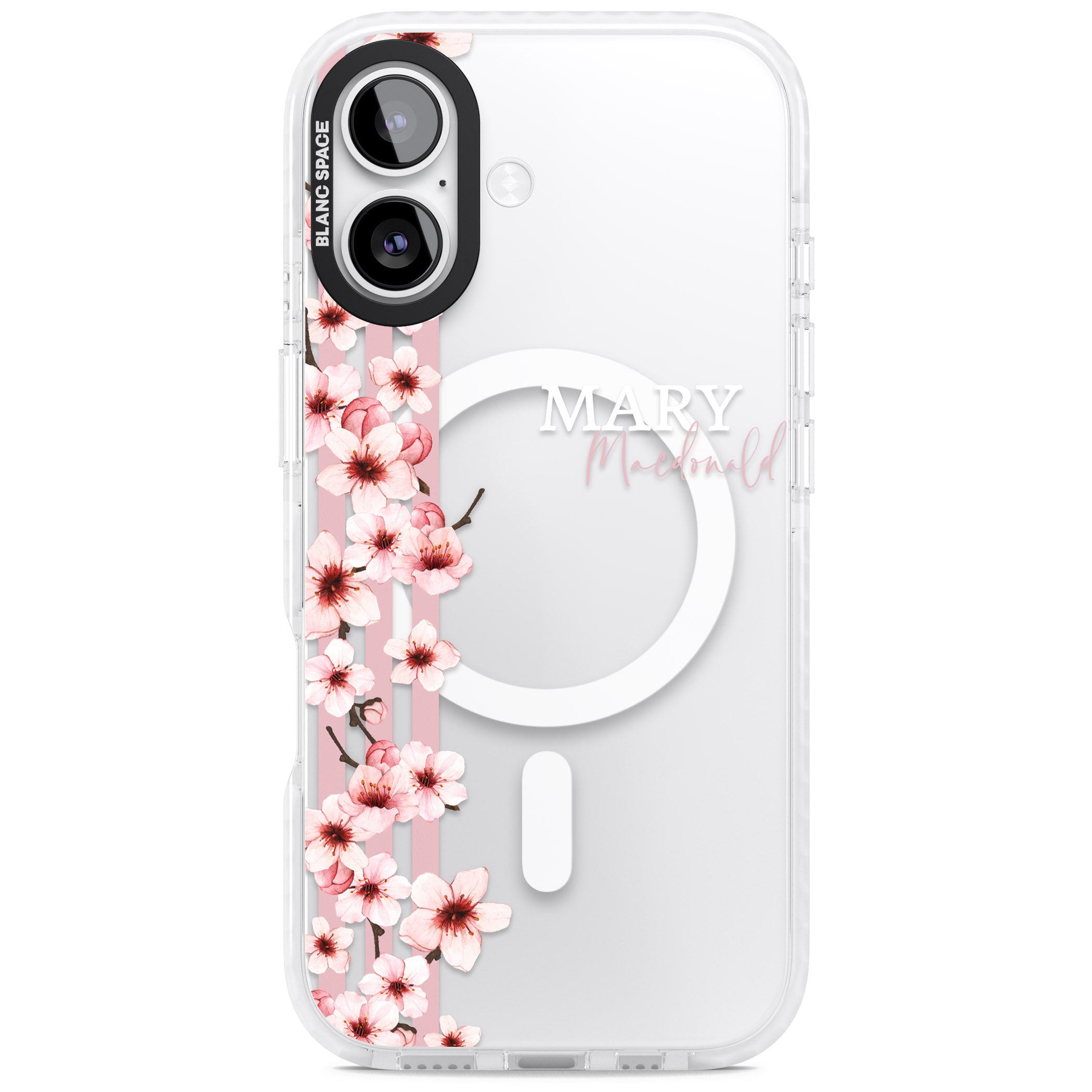 Personalised Cherry Blossom Stripes iPhone 17 Impact Pro Clear Phone Case