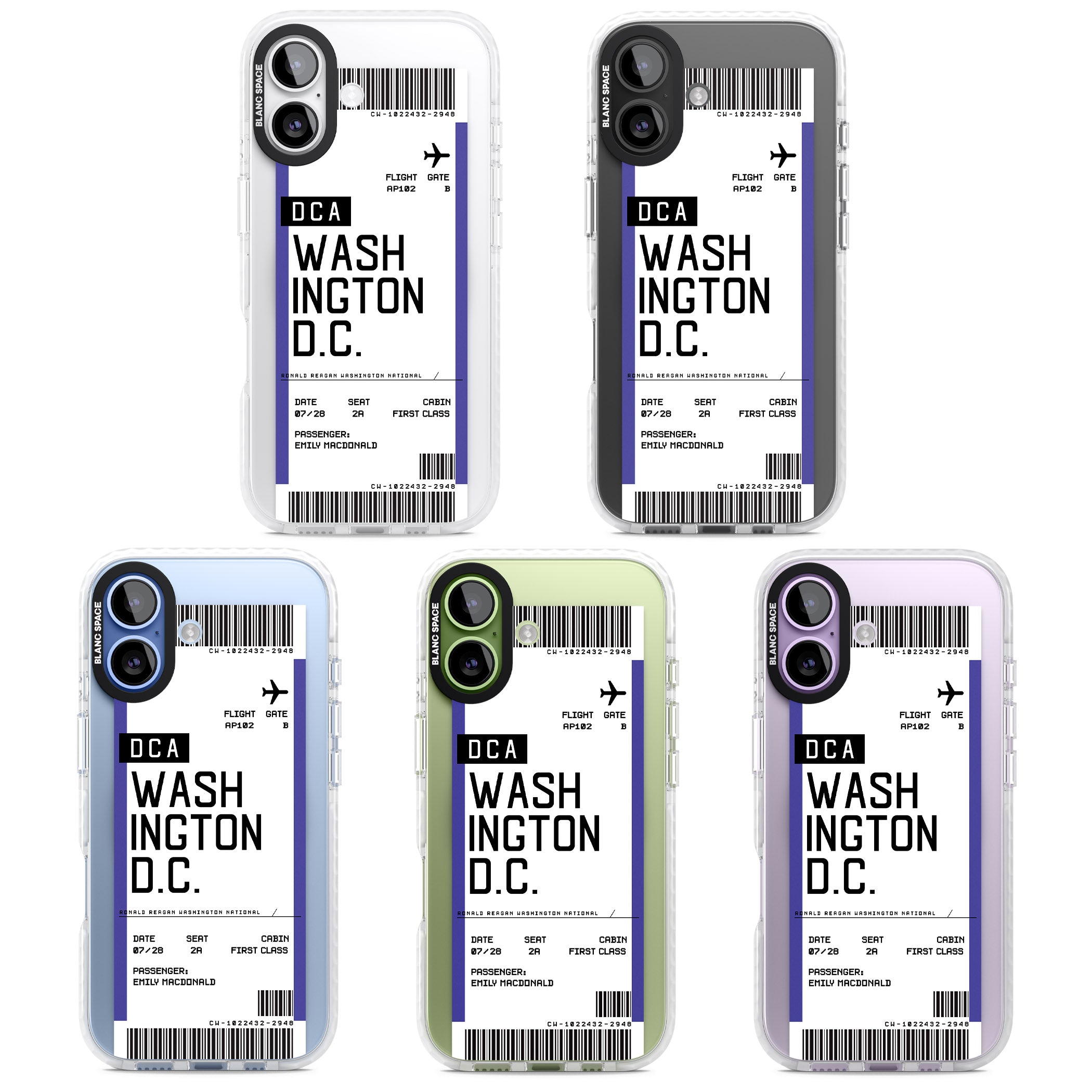 Personalised Washington D.C. Boarding Pass iPhone 17 Impact Pro Clear Phone Case APT Impact Protection