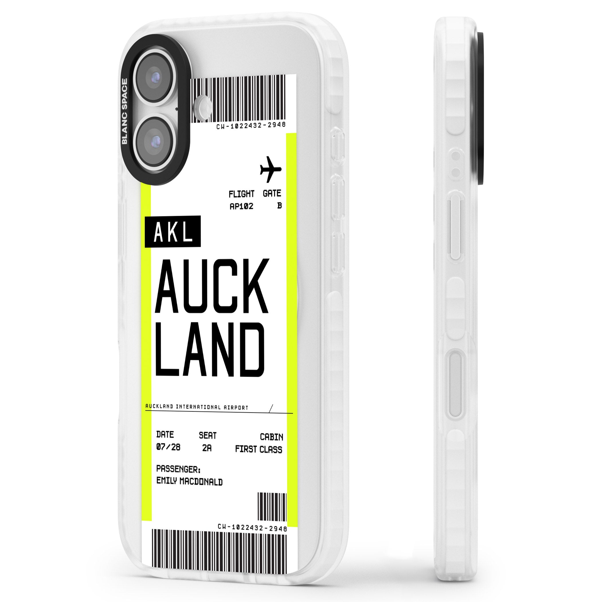 Personalised Auckland Boarding Pass iPhone 17 Impact Pro Clear Phone Case Side Profile