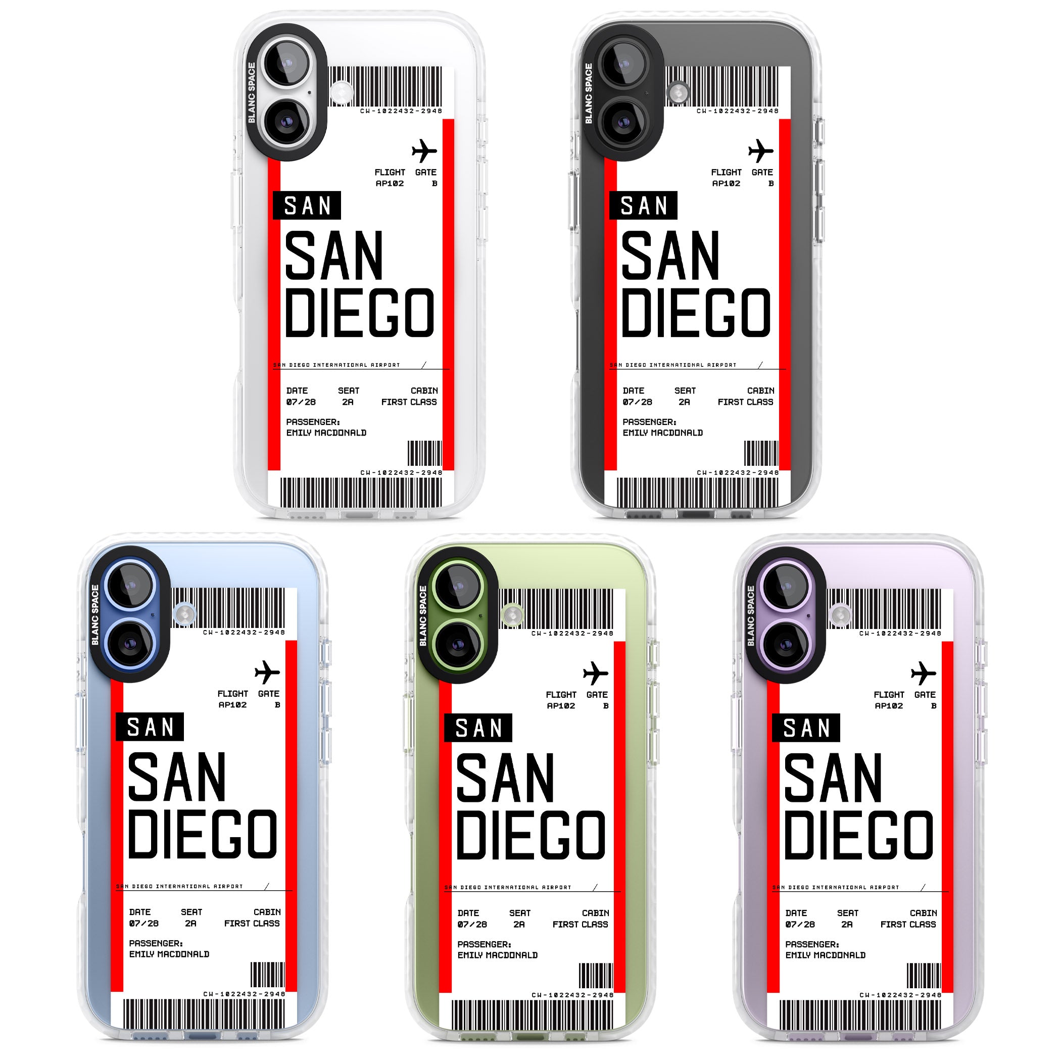 Personalised San Diego Boarding Pass iPhone 17 Impact Pro Clear Phone Case APT Impact Protection
