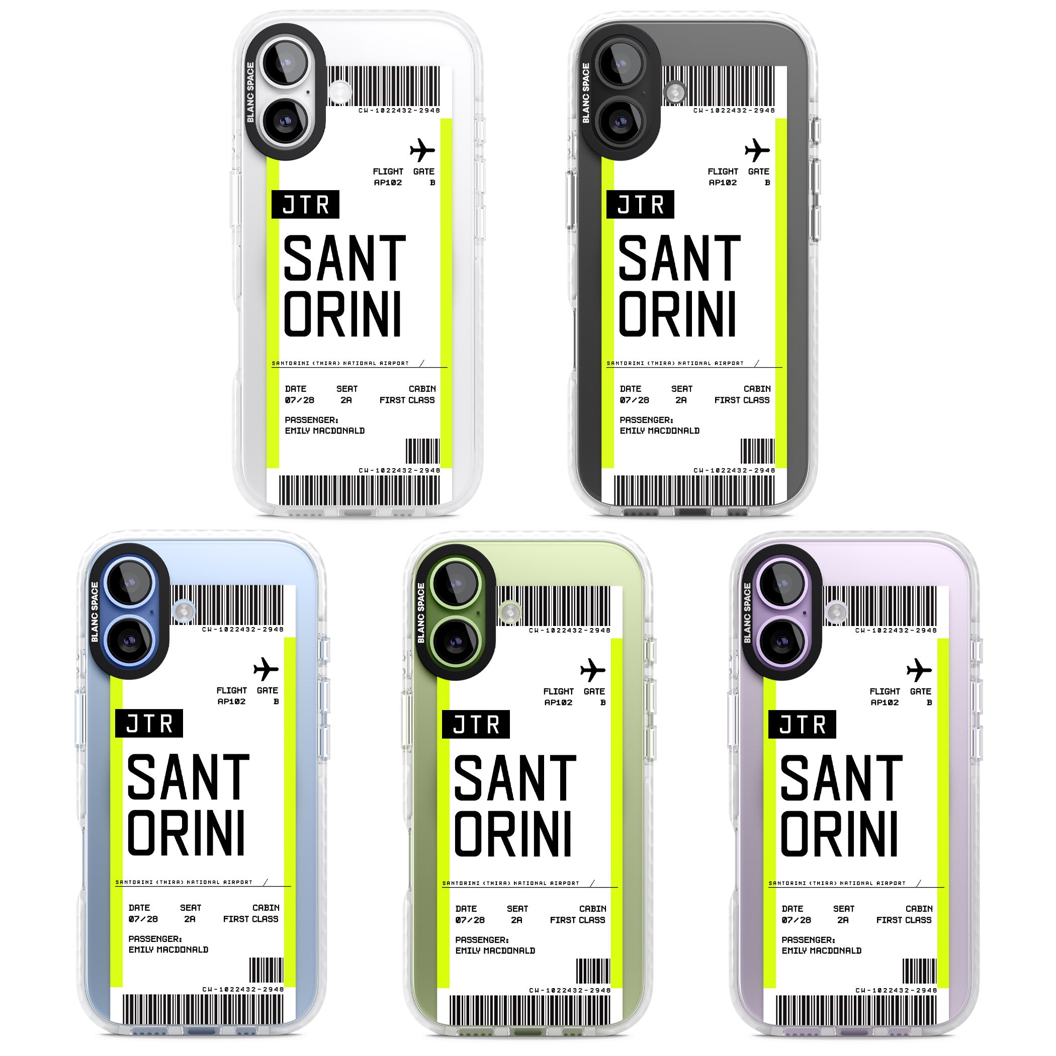 Personalised Santorini Boarding Pass iPhone 17 Impact Pro Clear Phone Case APT Impact Protection