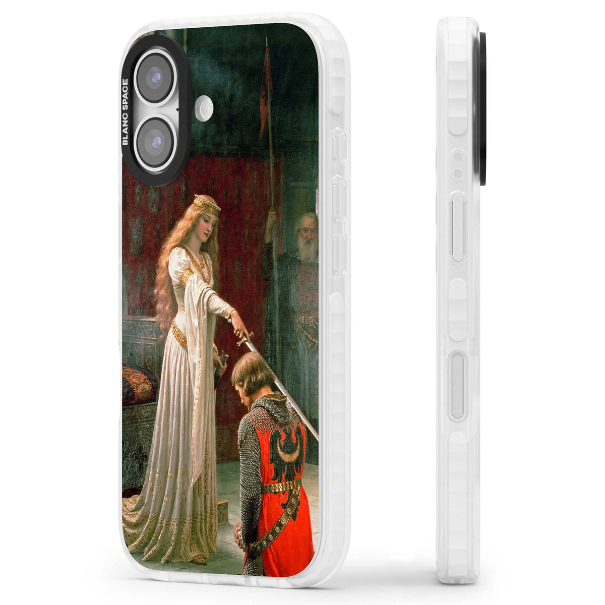 The Accolade renaissance art iPhone case featuring Edmund Blair Leighton's painting of a queen knighting a kneeling knight | Impact Magsafe case for iPhone 17