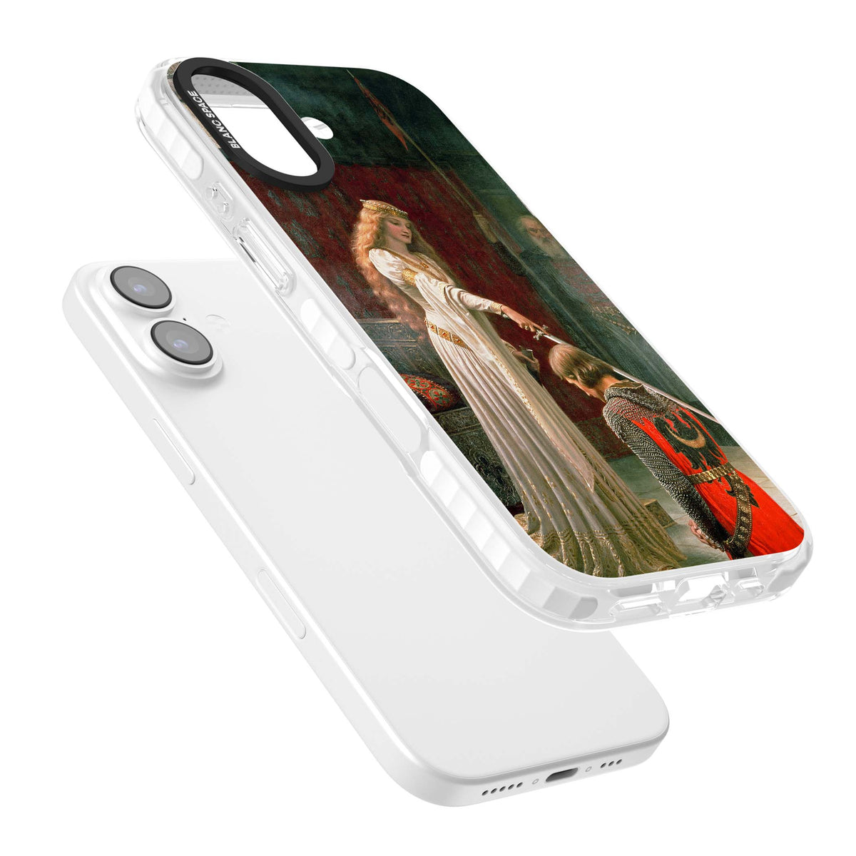 The Accolade renaissance art iPhone case featuring Edmund Blair Leighton's painting of a queen knighting a kneeling knight | Impact Magsafe case for iPhone 17