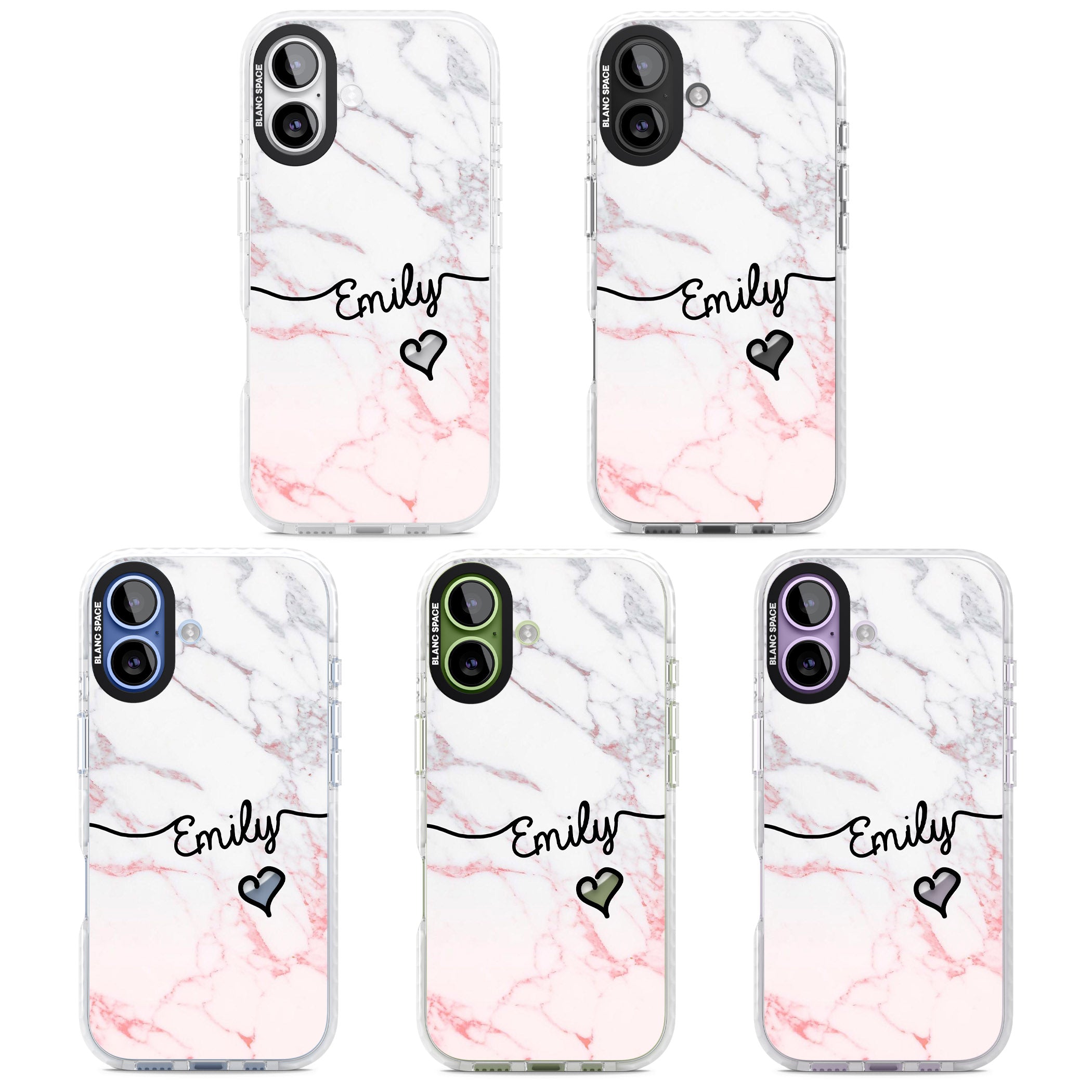 Personalised Pink Fade Marble Heart iPhone 17 Impact Pro Clear Phone Case APT Impact Protection