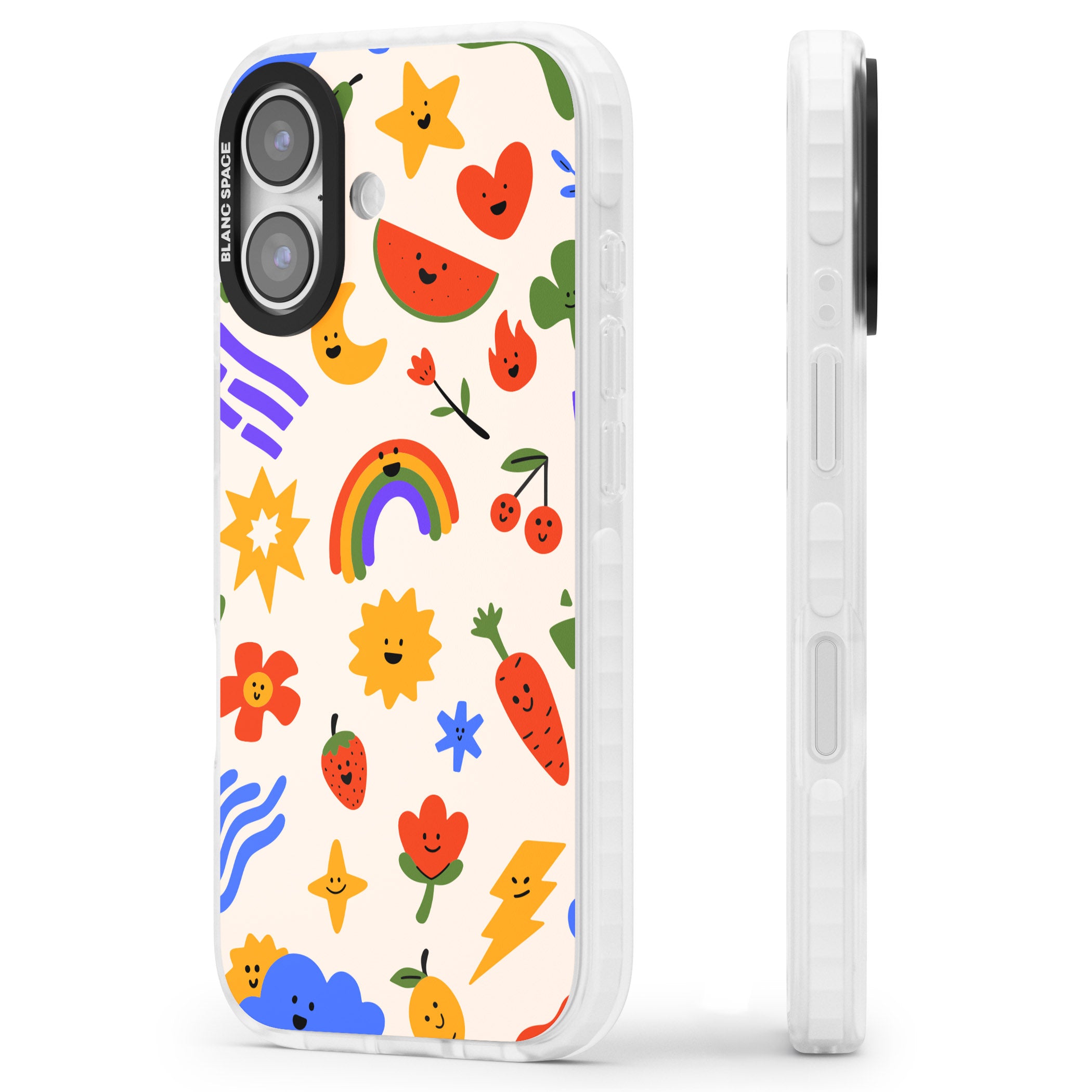 Playful Kawaii Icons iPhone 17 Impact Pro Clear Phone Case Side Profile