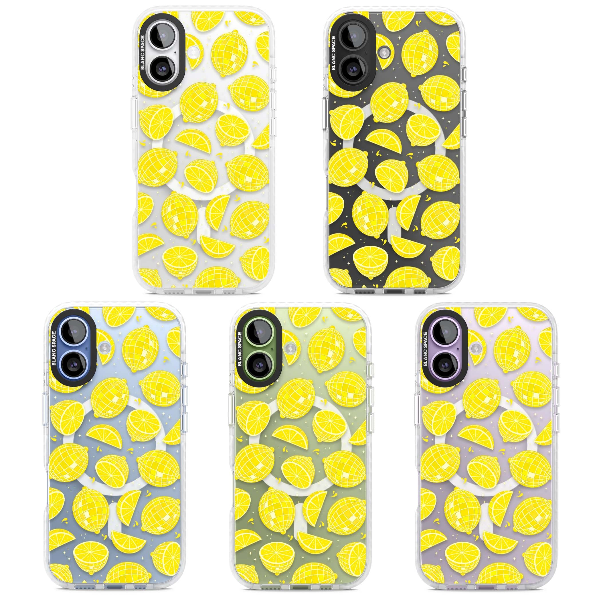 Disco Lemons citrus iPhone case featuring mirrorball lemons, sliced fruit and sparkle accents | Impact Magsafe case for iPhone 17