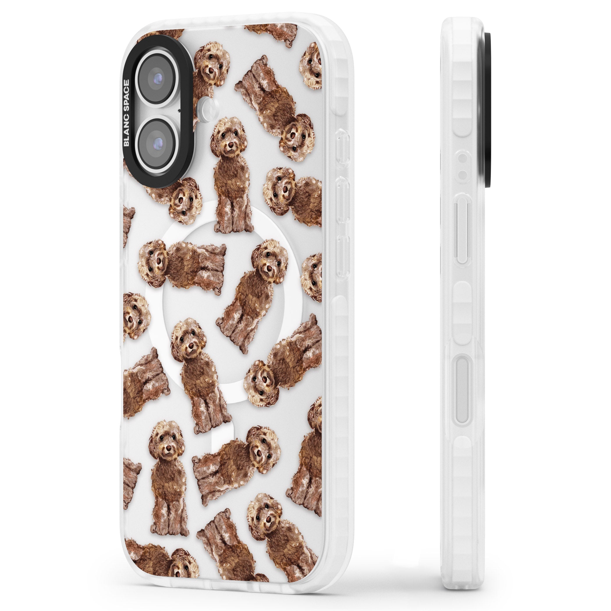 Brown Dog Pattern iPhone 17 Impact Pro Clear Phone Case Side Profile