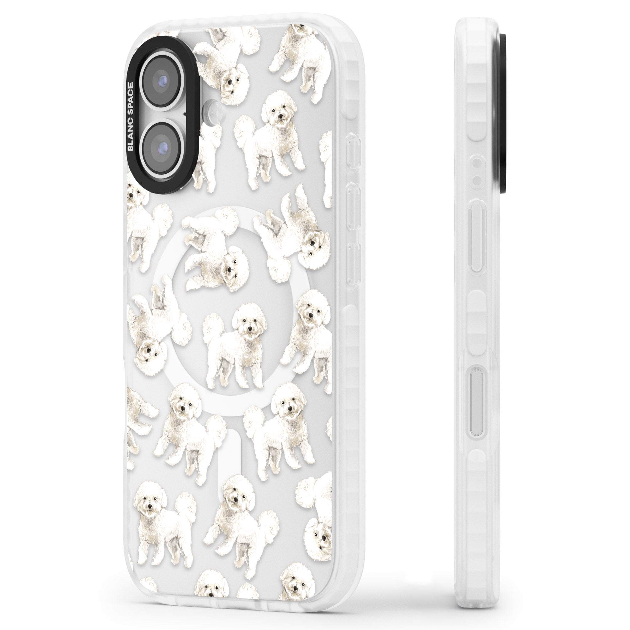 Bichon Frise Watercolor iPhone 17 Impact Pro Clear Phone Case Side Profile