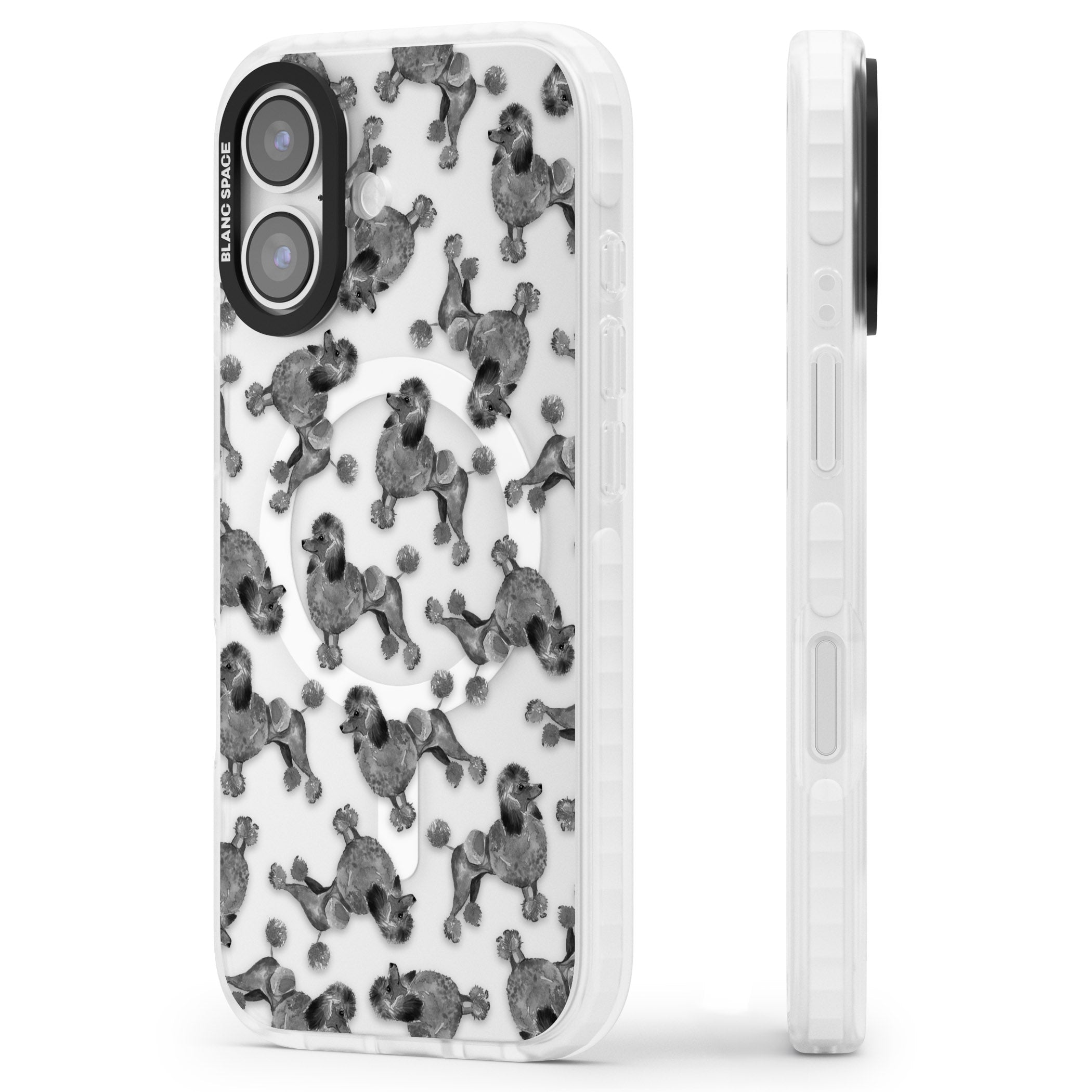 Poodle Pattern iPhone 17 Impact Pro Clear Phone Case Side Profile