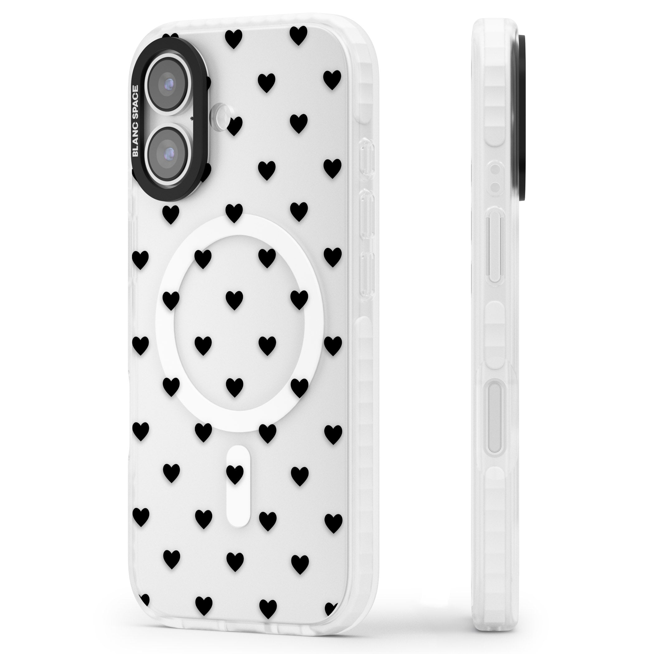 Small Heart Pattern: White & iPhone 17 Impact Pro Clear Phone Case Side Profile
