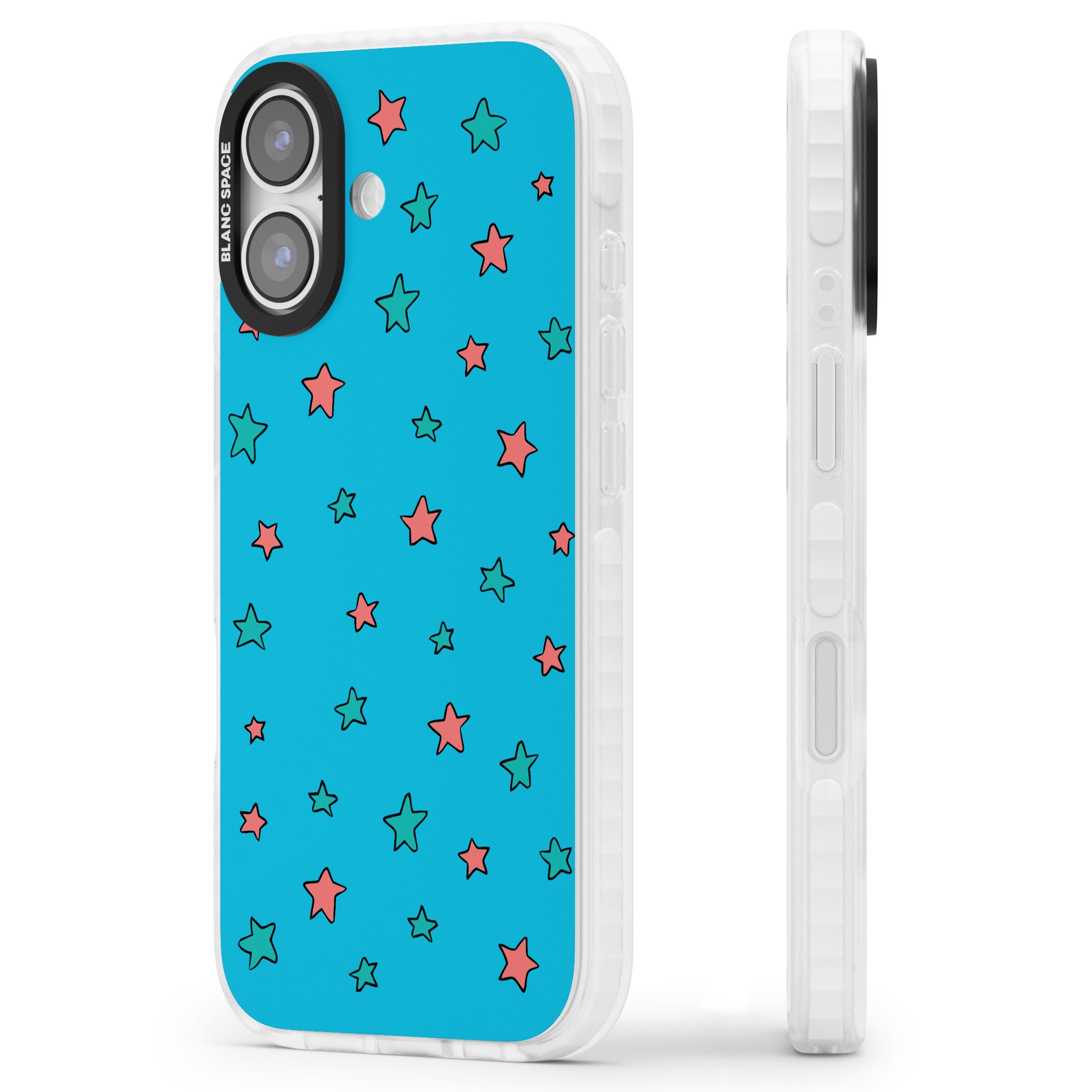 Blue Heartstopper Stars Pattern iPhone 17 Impact Pro Clear Phone Case Side Profile