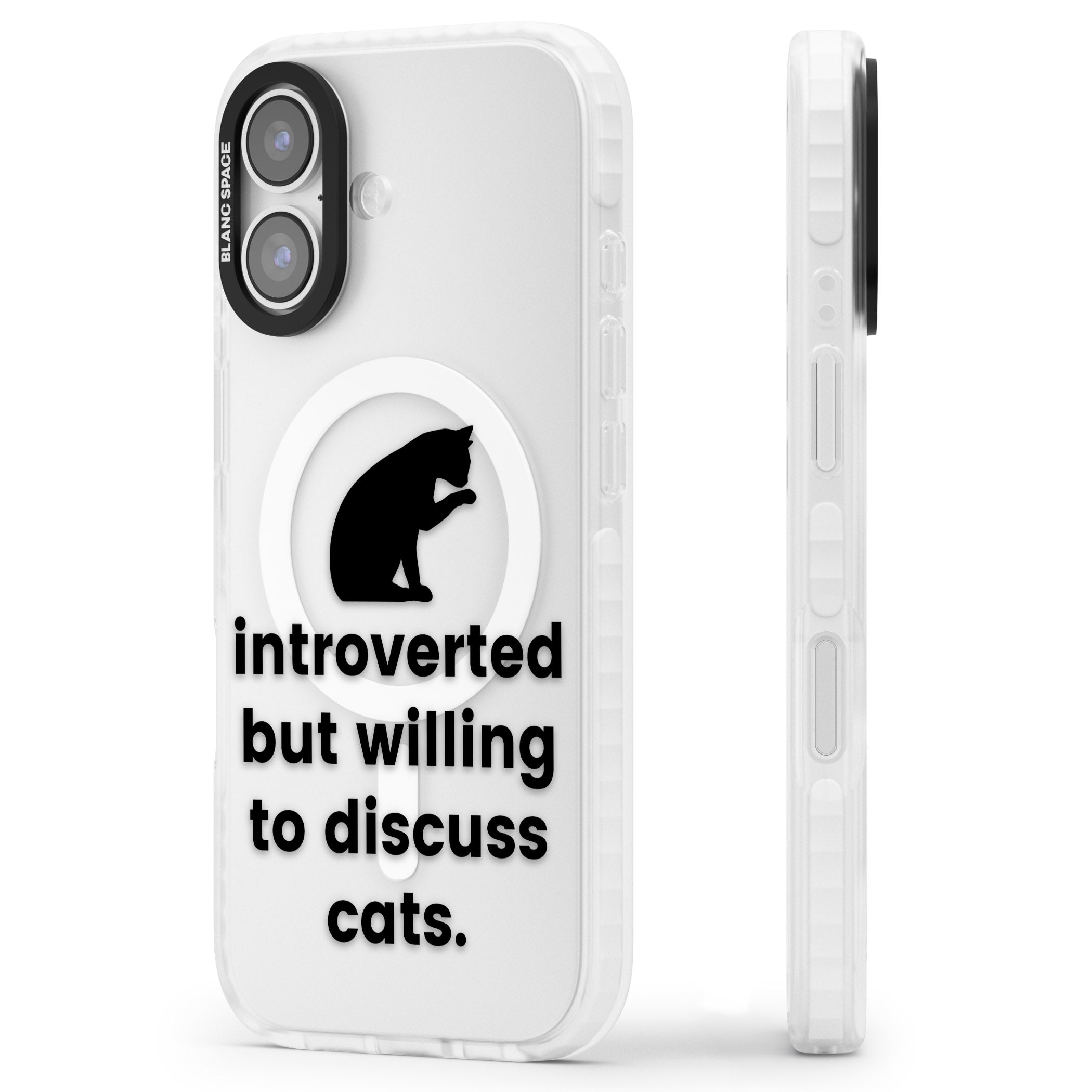 Introverted But Willing To Discuss Cats iPhone 17 Impact Pro Clear Phone Case Side Profile