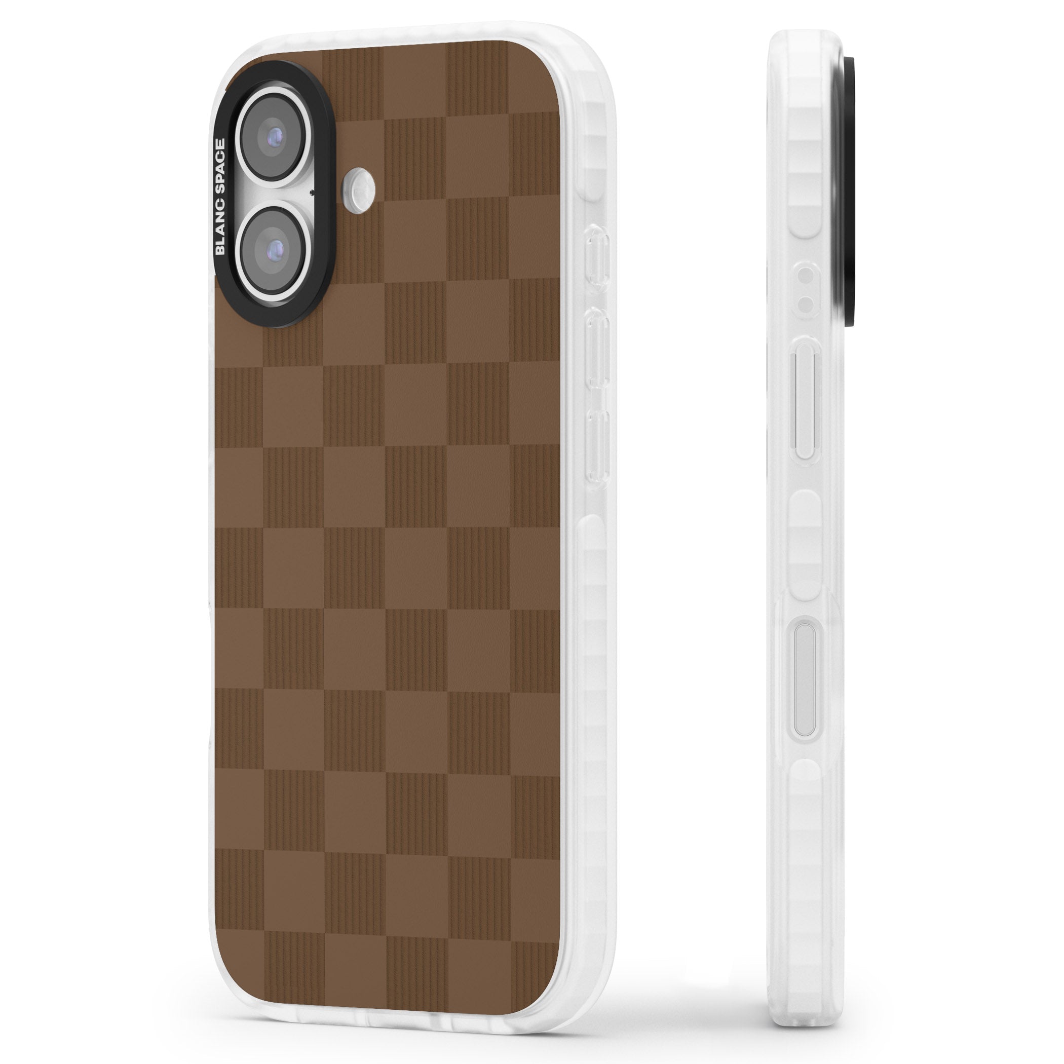 Chocolate Checkered iPhone 17 Impact Pro Clear Phone Case Side Profile