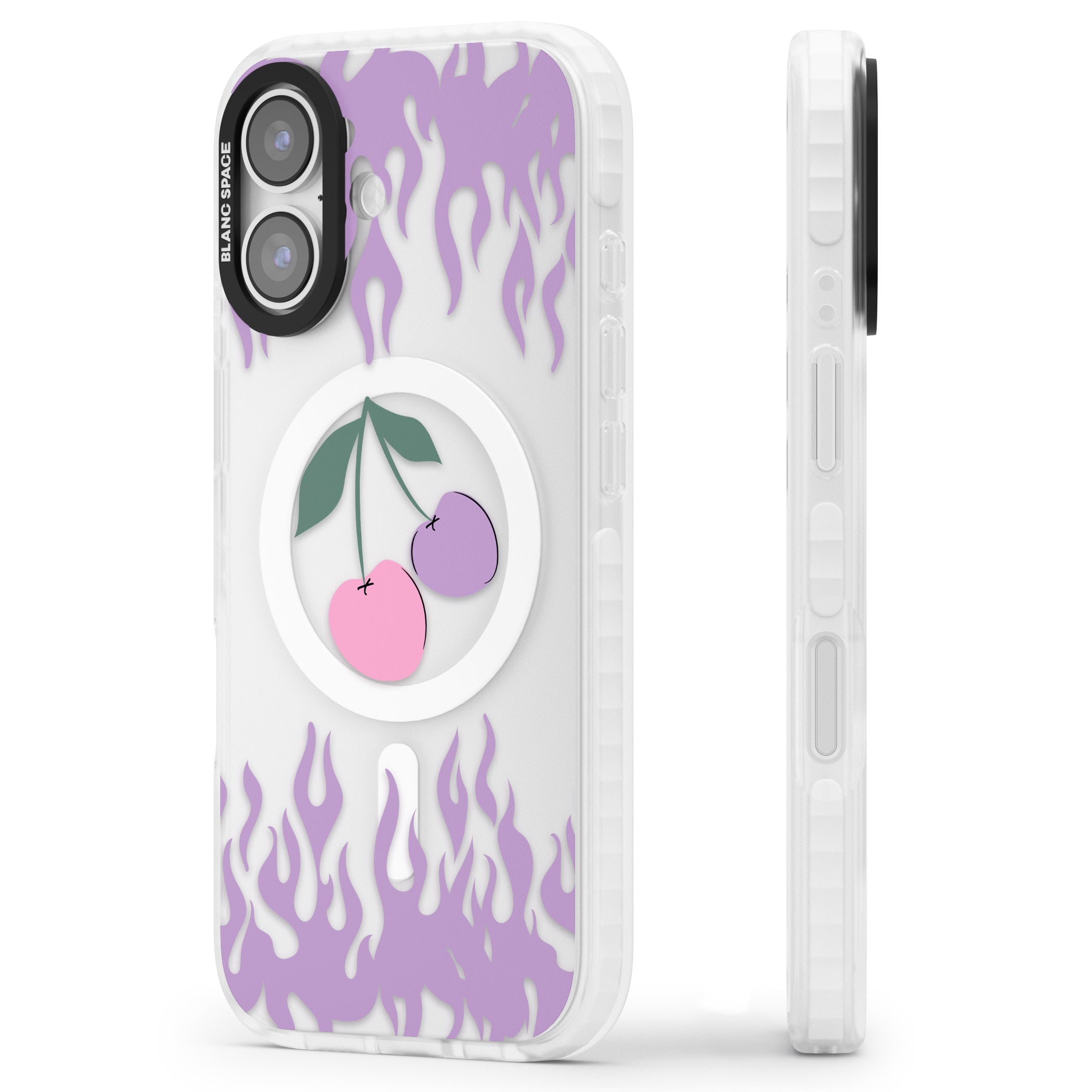 Cherries N' Flames iPhone 17 Impact Pro Clear Phone Case Side Profile