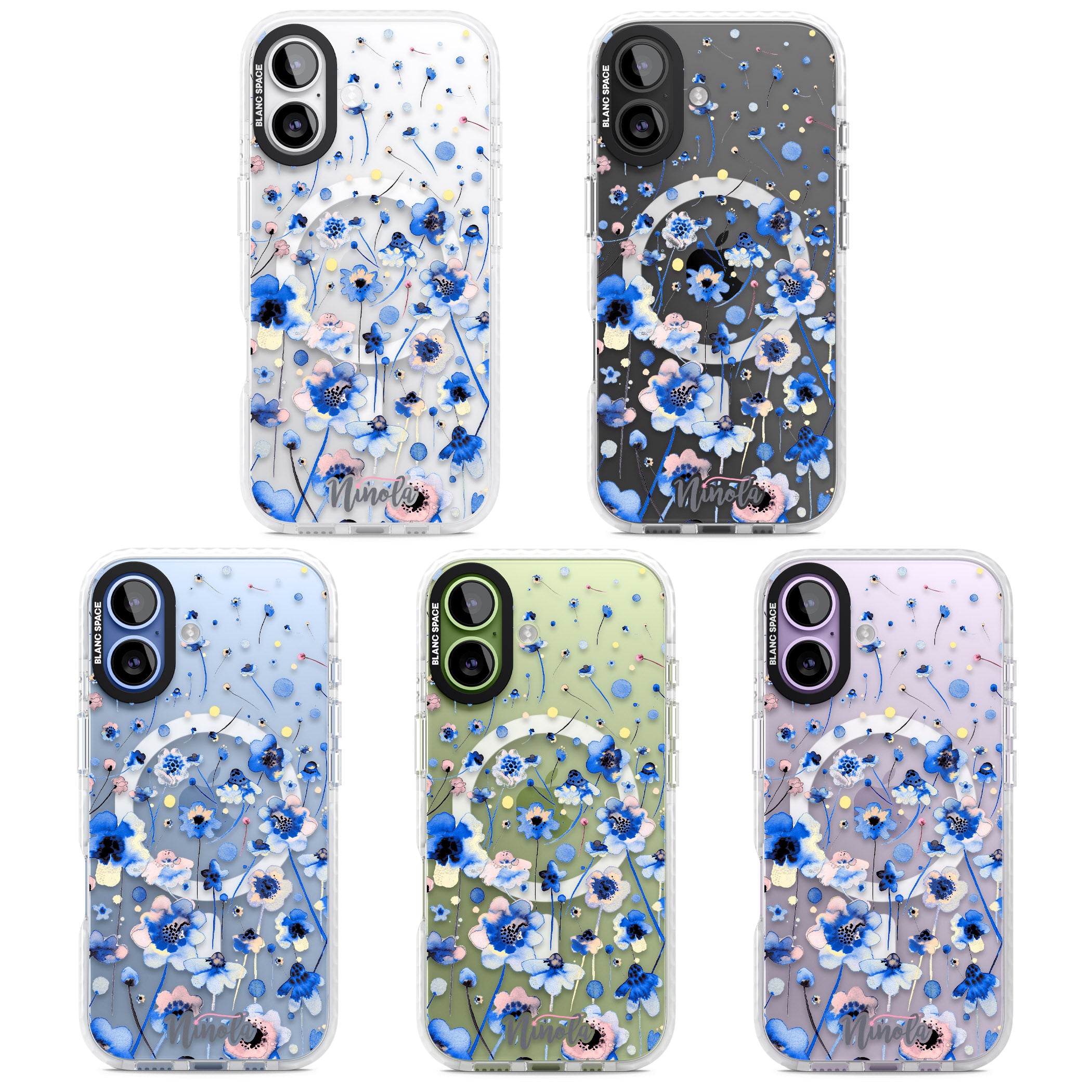 Ink Flowers Blue iPhone 17 Impact Pro Clear Phone Case APT Impact Protection