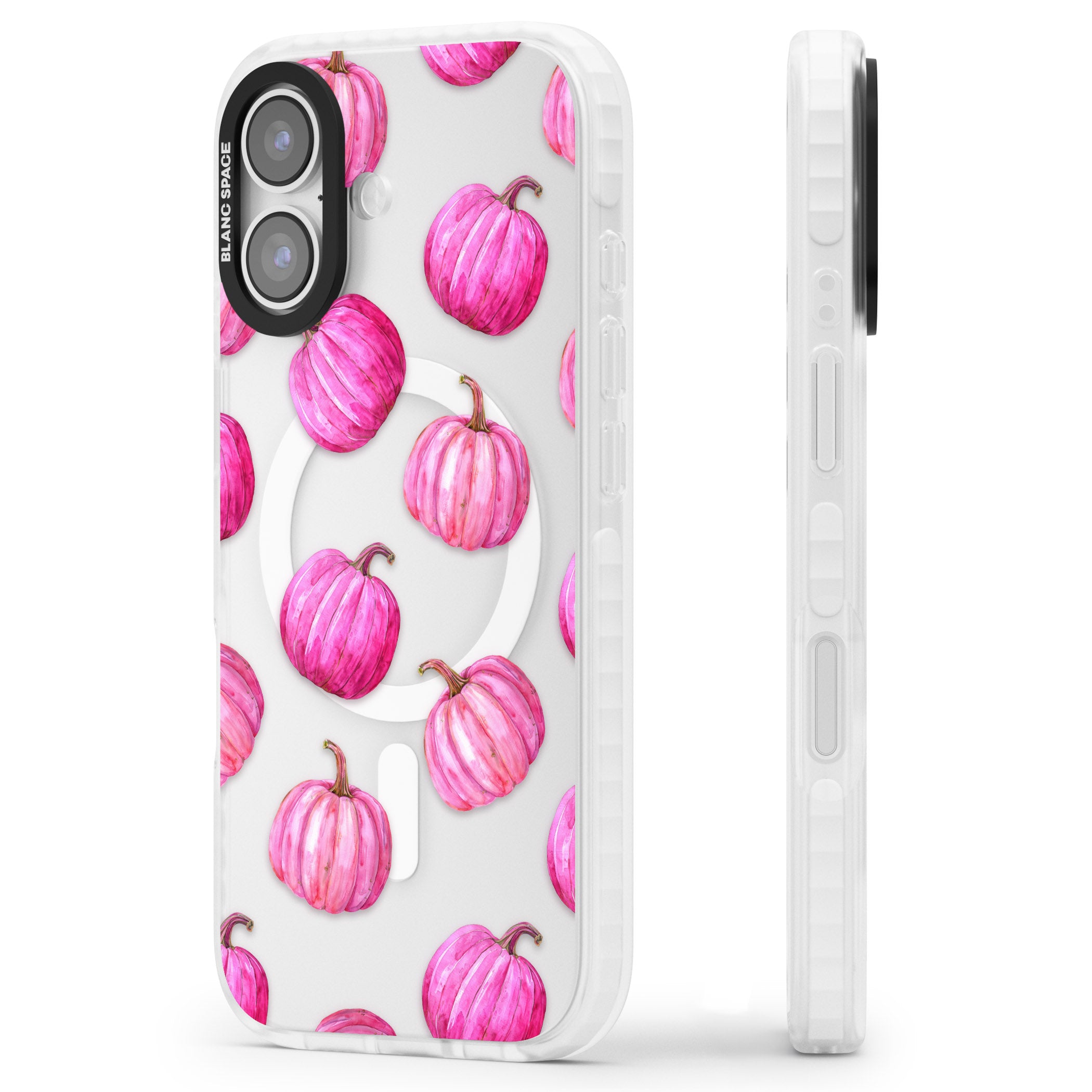 Pink Pumpkins iPhone 17 Impact Pro Clear Phone Case Side Profile