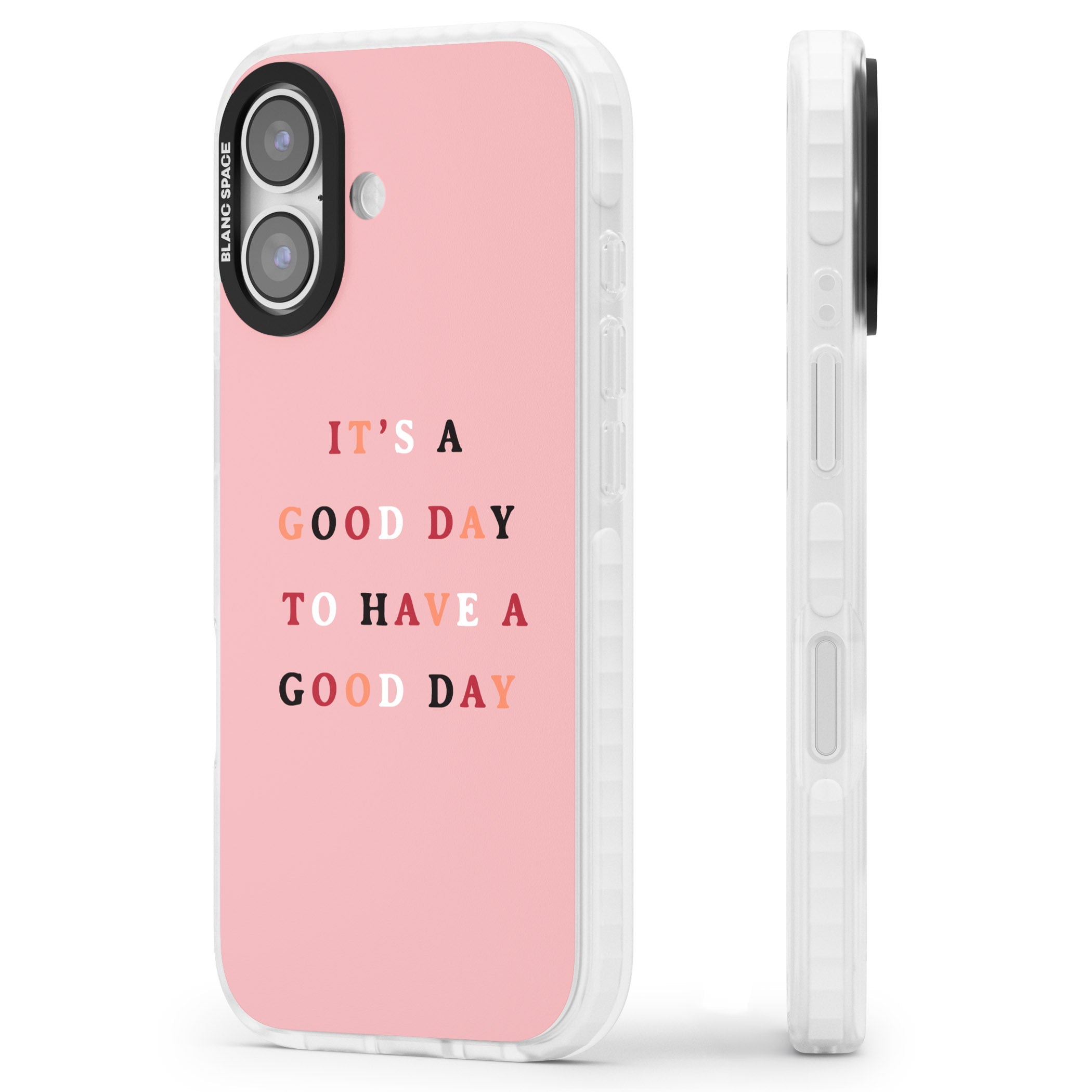 Good Day Pink Quote iPhone 17 Impact Pro Clear Phone Case Side Profile