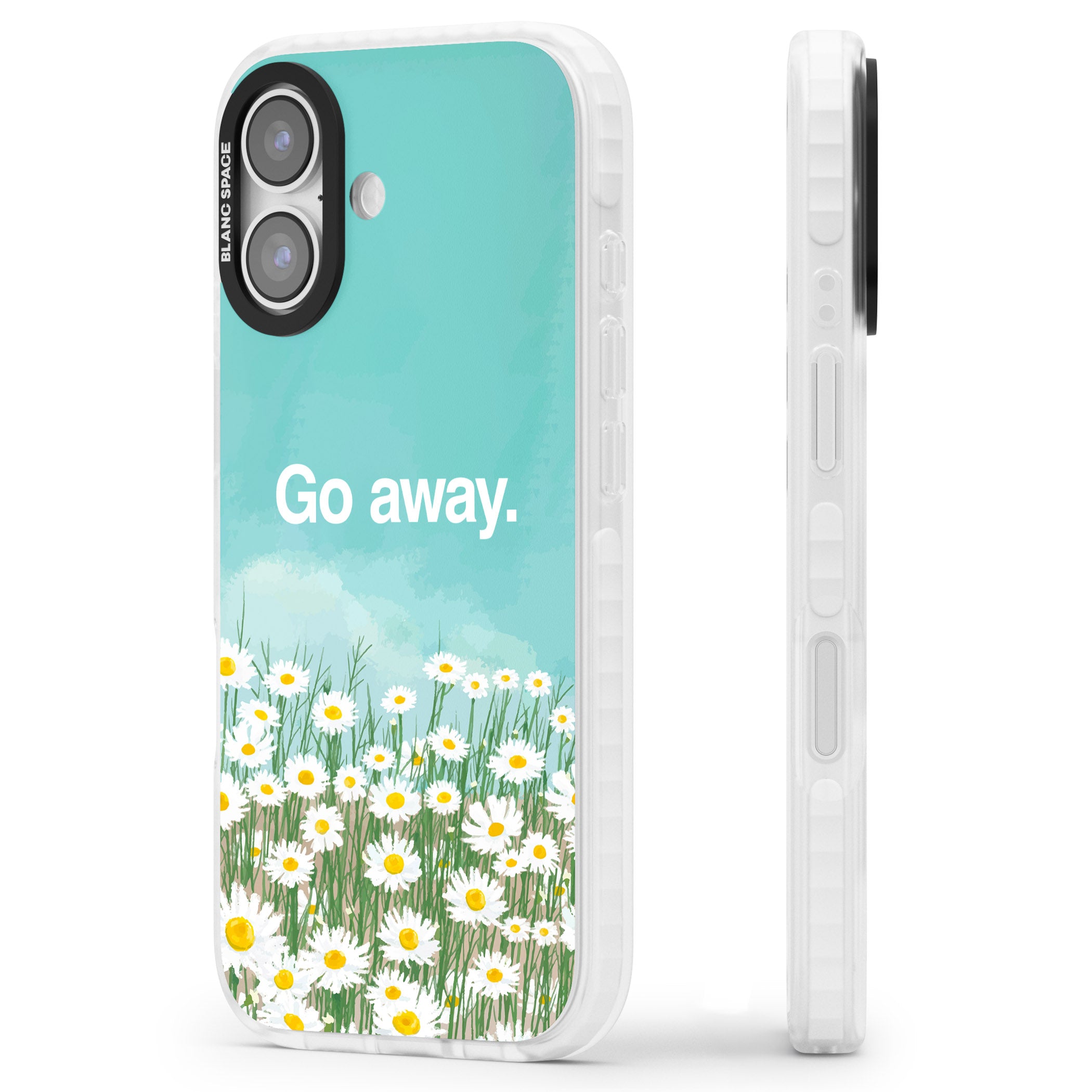 Go Away iPhone 17 Impact Pro Clear Phone Case Side Profile