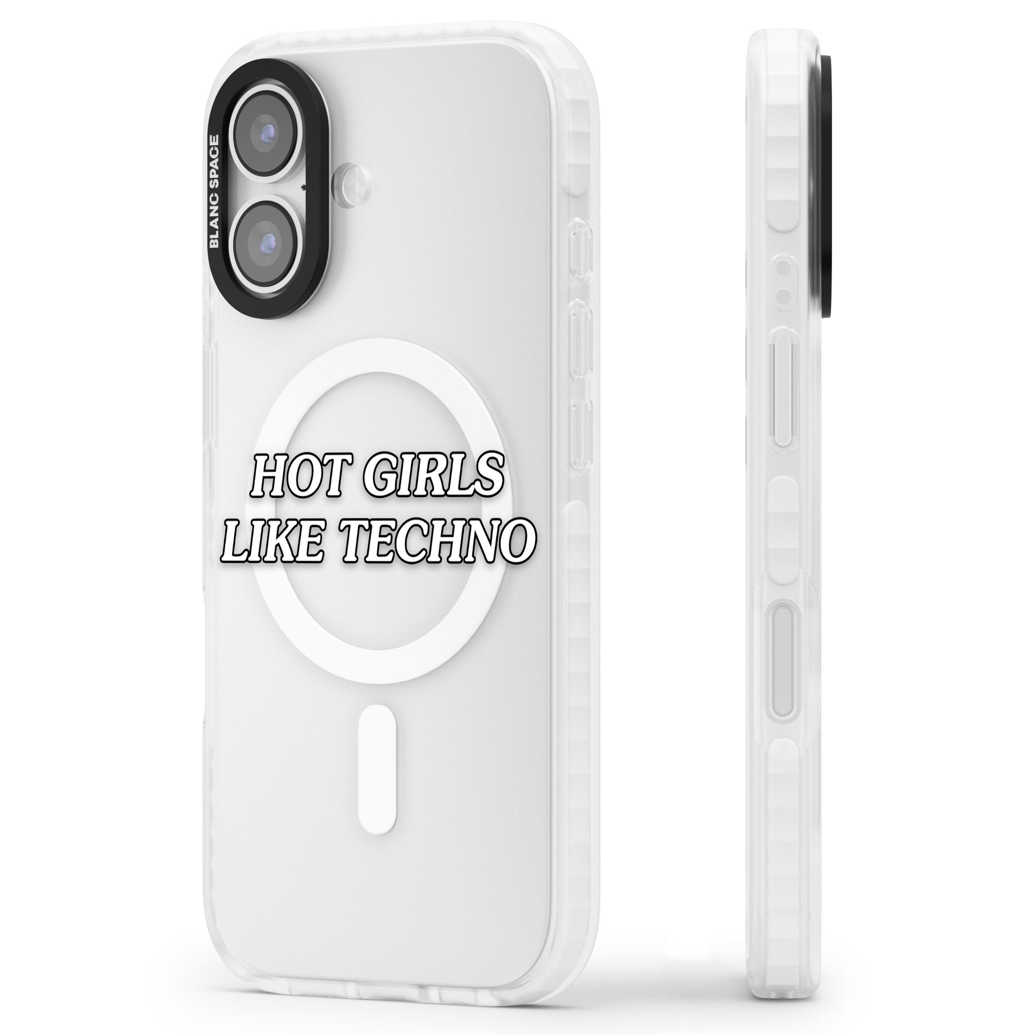 Hot Girls Like Techno iPhone 17 Impact Pro Clear Phone Case Side Profile