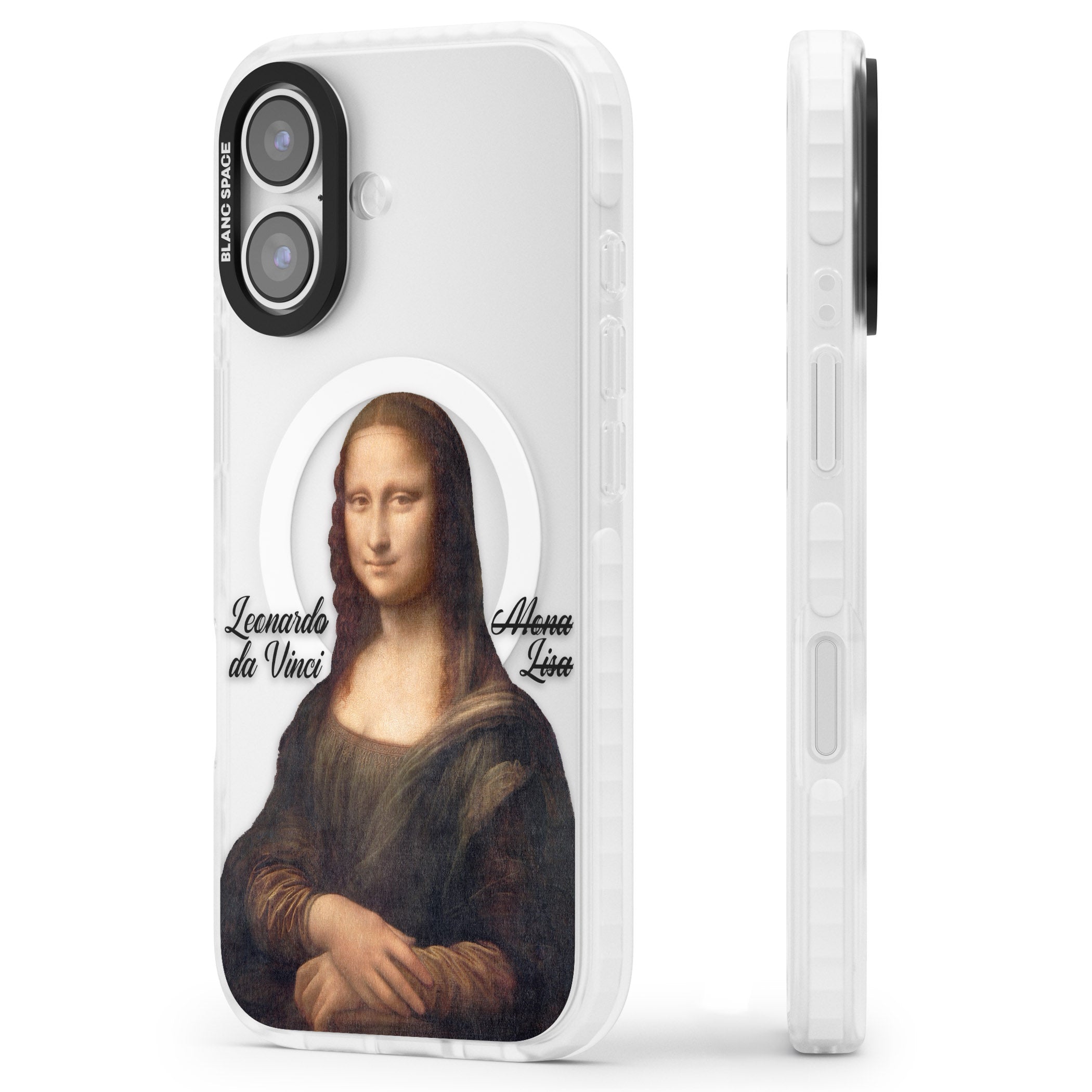 Mona Lisa Cutout iPhone 17 Impact Pro Clear Phone Case Side Profile