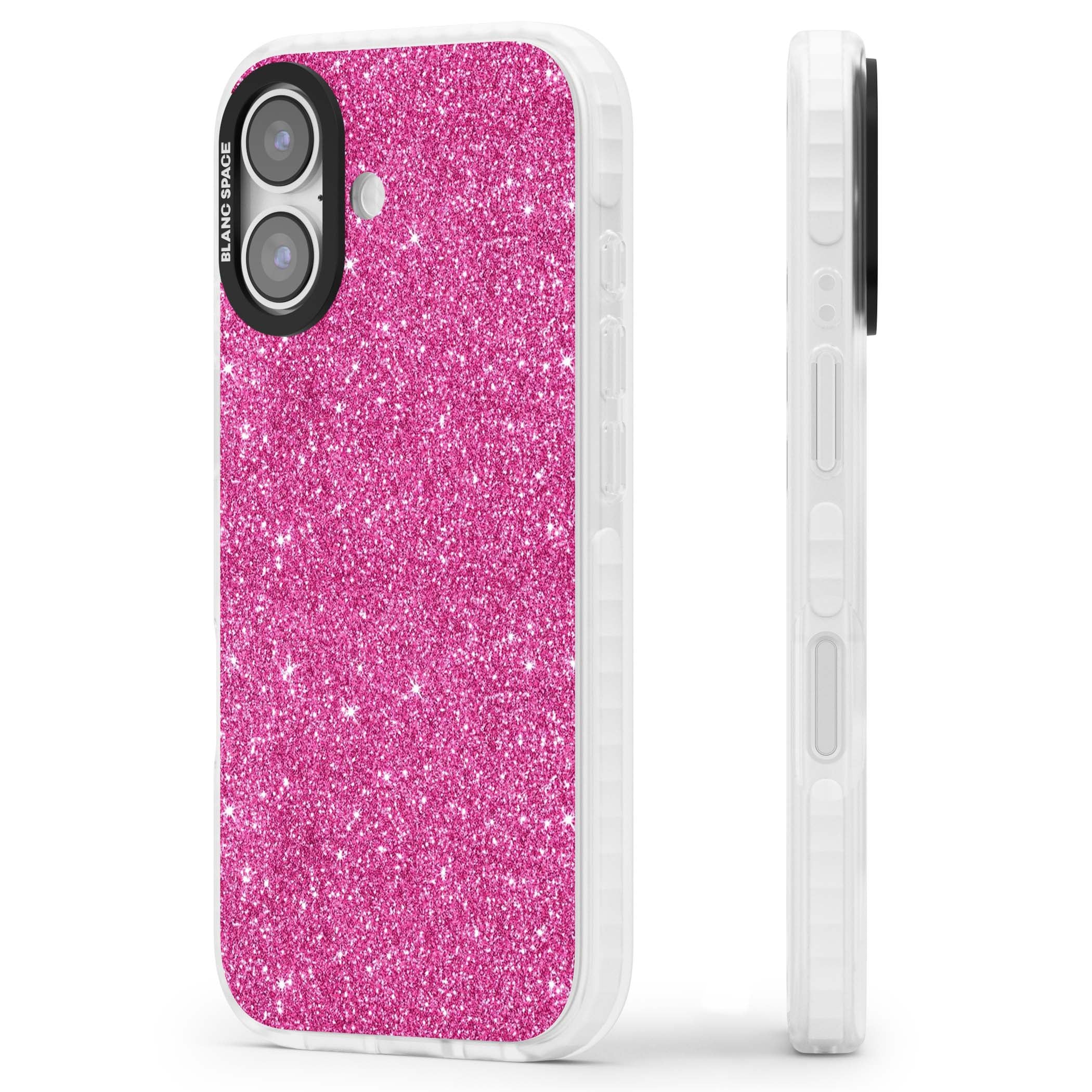 Pink Glitter Y2K iPhone case featuring hot pink glitter wallpaper with sparkle shimmer effect | Impact Magsafe case for iPhone 17
