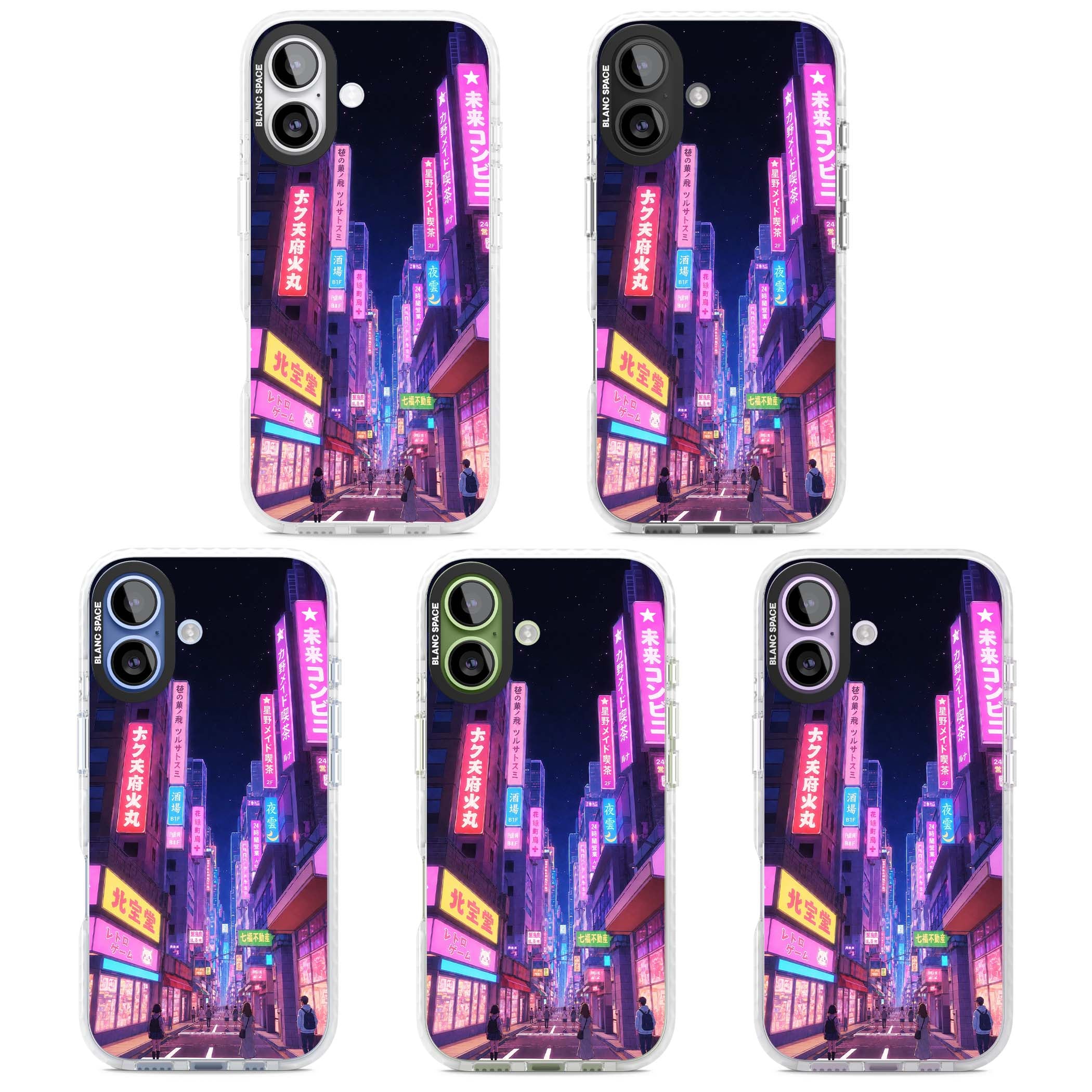 Shibuya At Night Japanese neon city iPhone case featuring glowing kanji signs, pink storefronts and a Tokyo street at n | Impact Magsafe case for iPhone 17