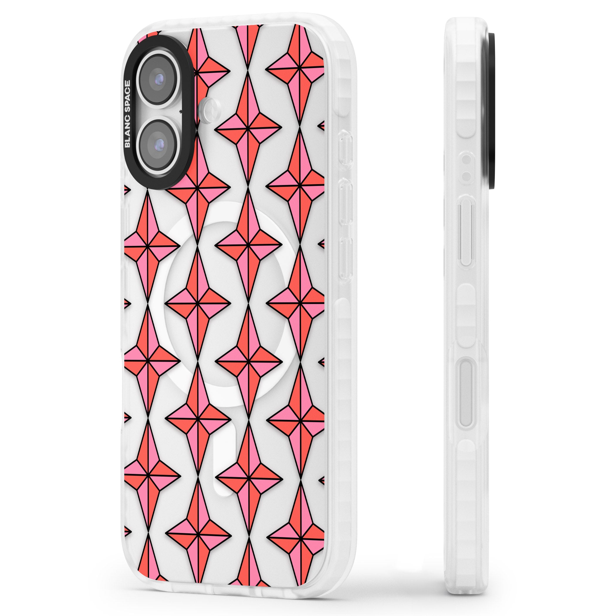 Rose Stars Pattern (Clear) iPhone 17 Impact Pro Clear Phone Case Side Profile