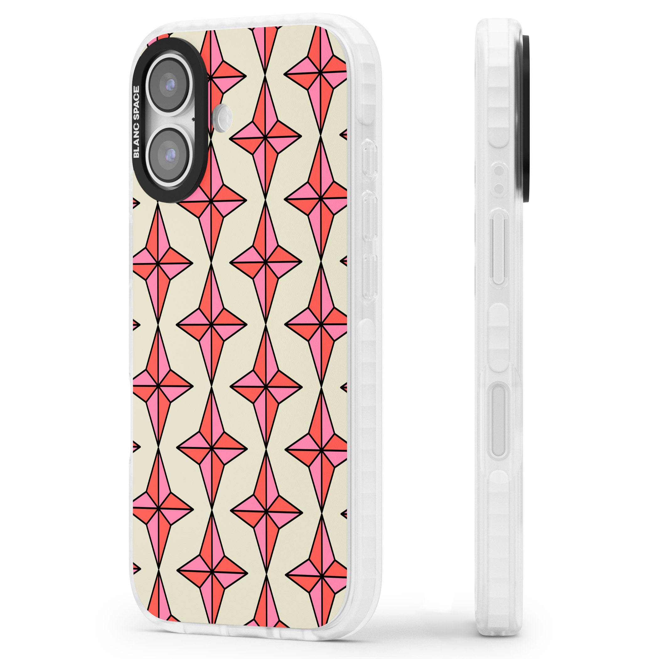 Rose Stars Pattern iPhone 17 Impact Pro Clear Phone Case Side Profile