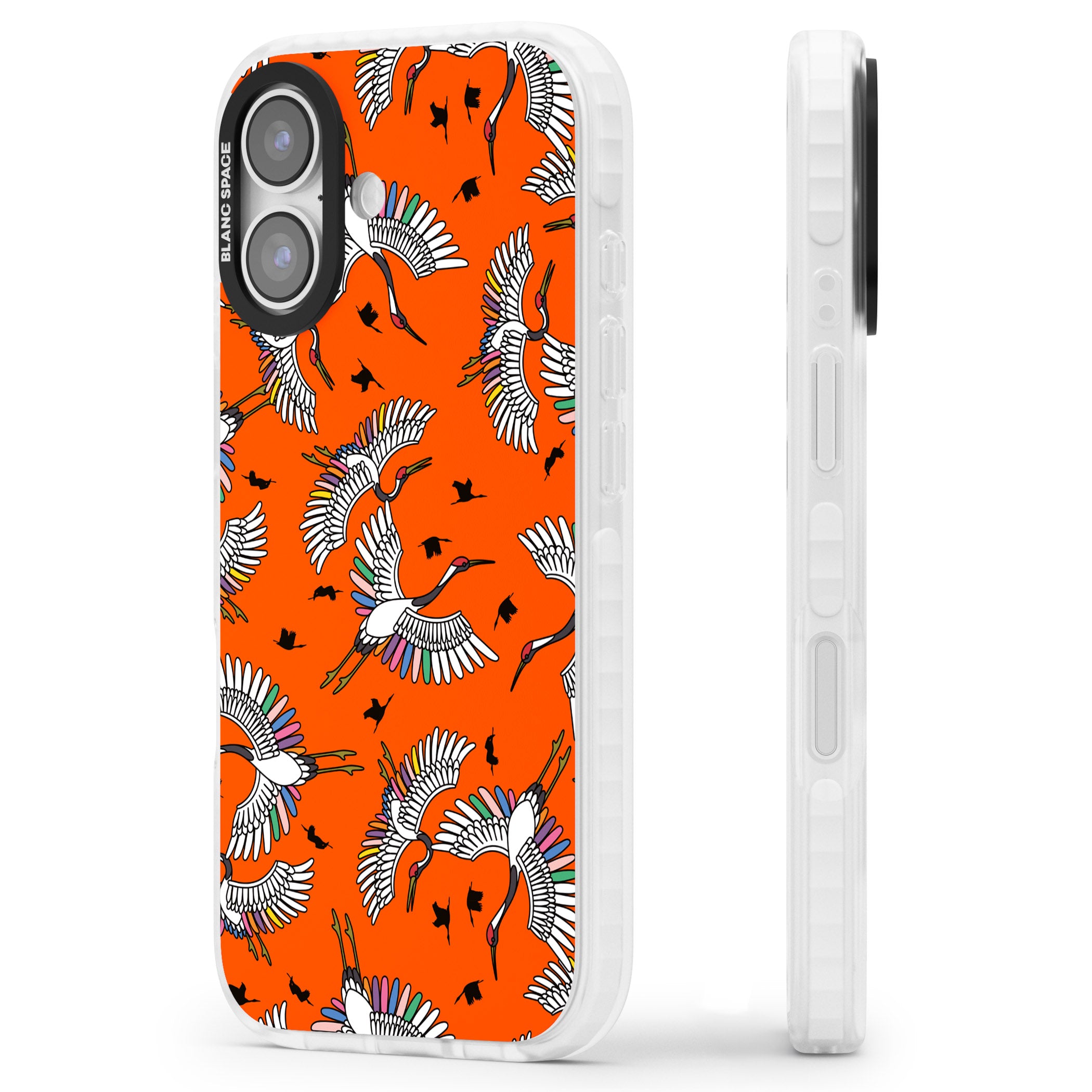 Colourful Crane Pattern (Orange) iPhone 17 Impact Pro Clear Phone Case Side Profile