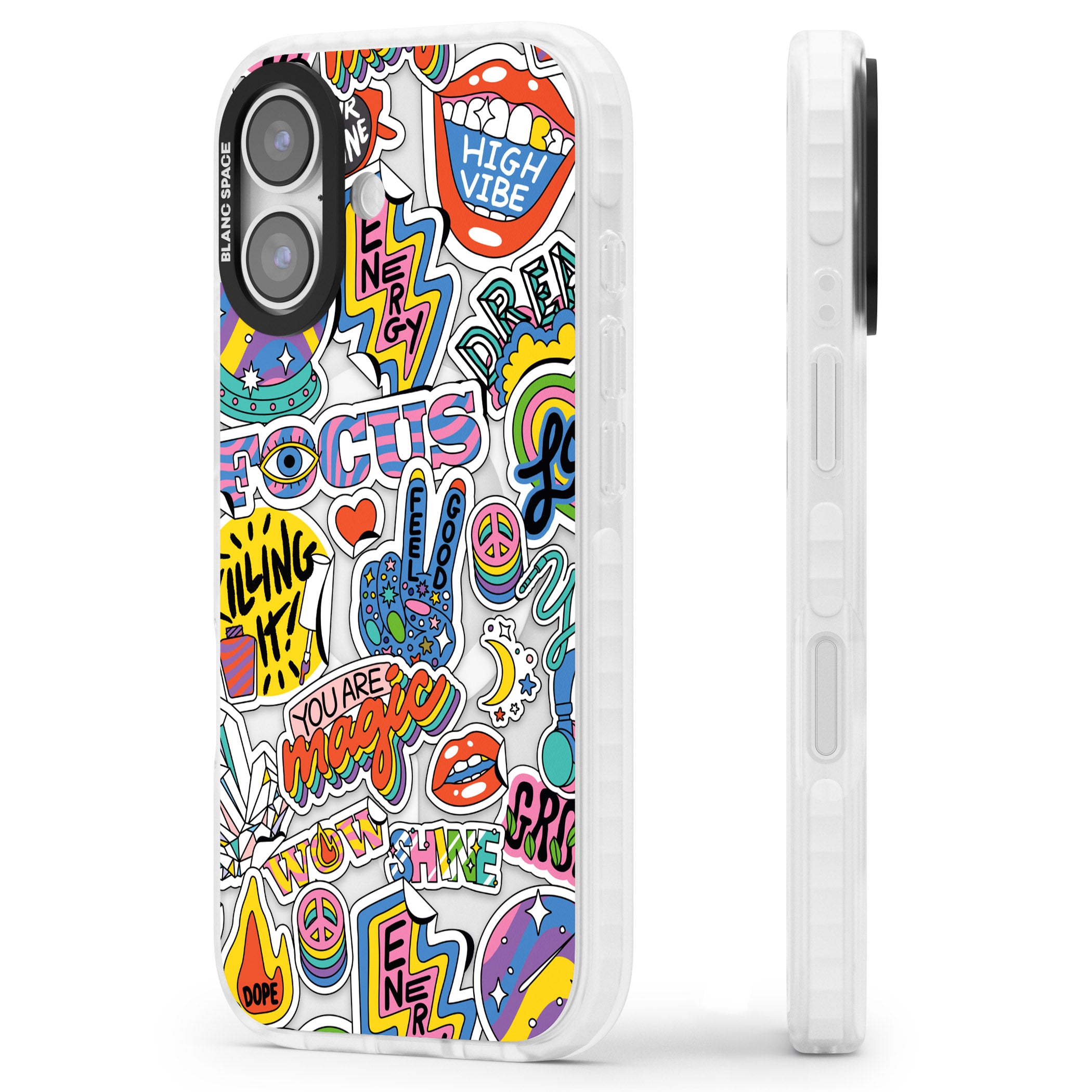 Magic Sticker Collage iPhone 17 Impact Pro Clear Phone Case Side Profile