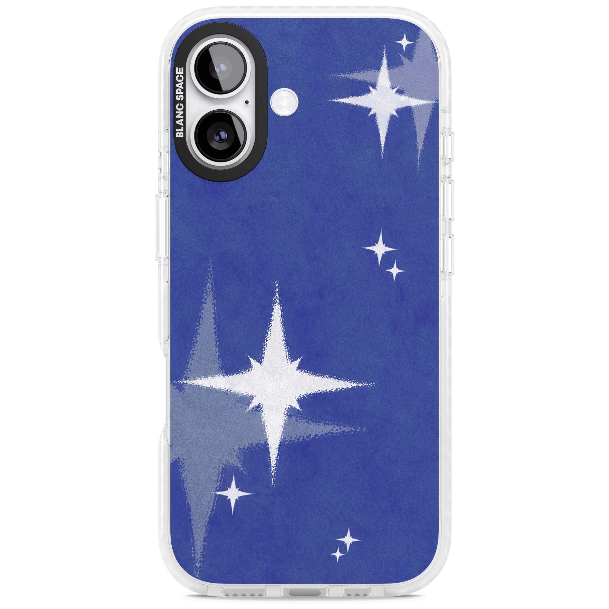 Blue Sparkle celestial iPhone case featuring sparkling silver stars on a deep blue painterly night sky | Impact Magsafe case for iPhone 17