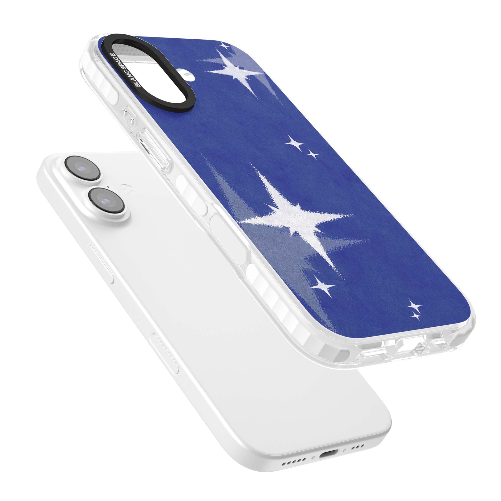 Blue Sparkle celestial iPhone case featuring sparkling silver stars on a deep blue painterly night sky | Impact Magsafe case for iPhone 17