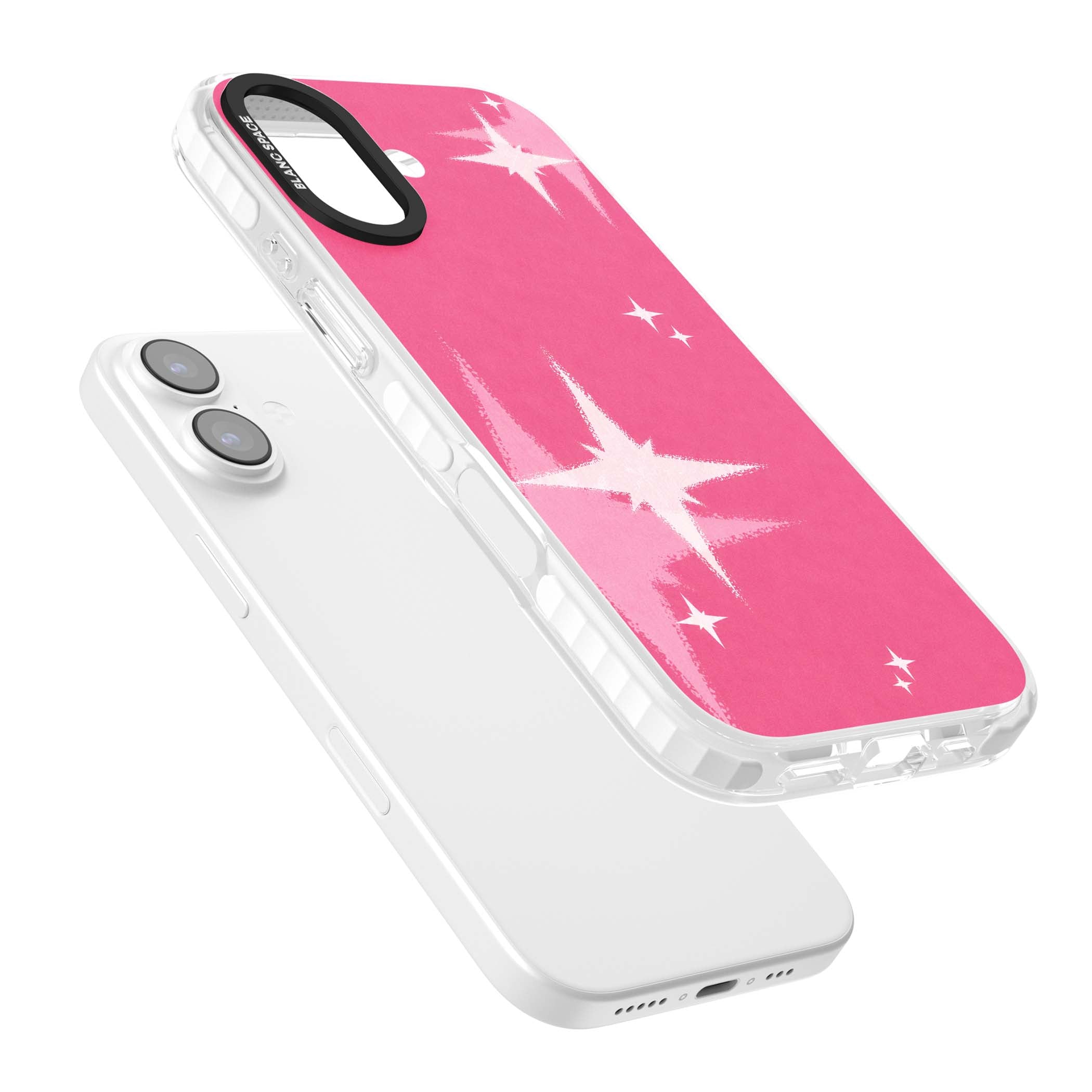 Pink Sparkle Y2K iPhone case featuring hot pink background with shimmering white starburst pattern | Impact Magsafe case for iPhone 17