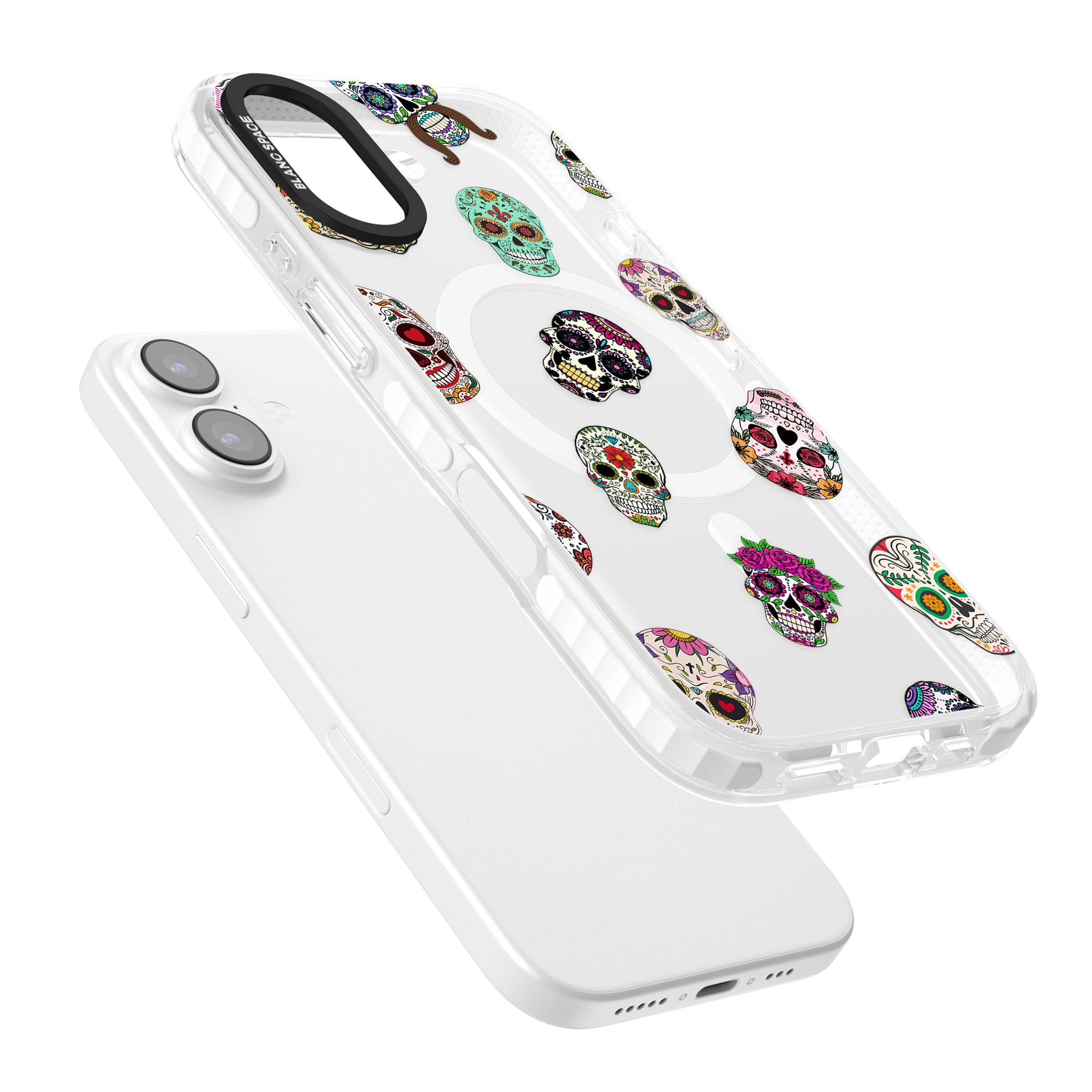 Mixed Sugar Skull Pattern iPhone 17 Impact Pro Clear Phone Case Colours