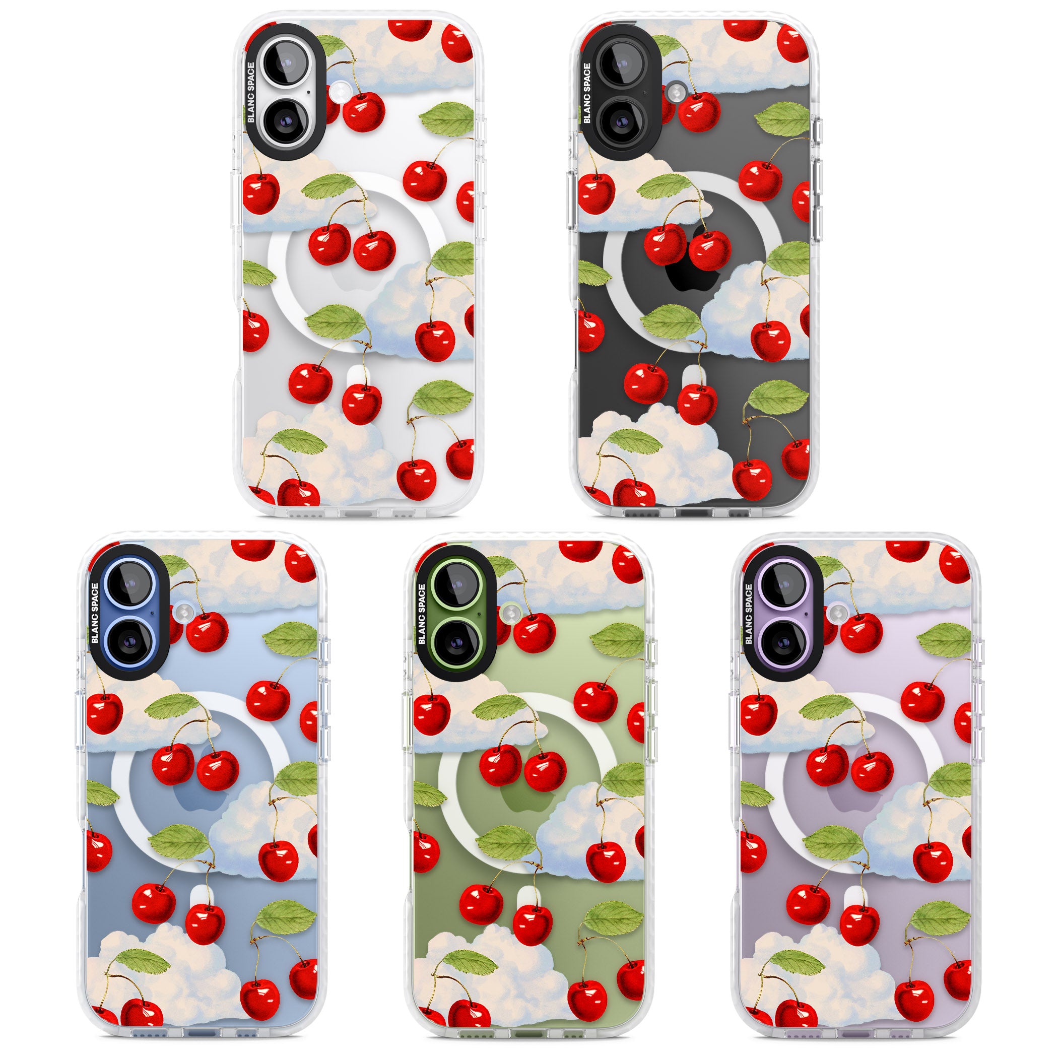 Vintage Cherries & Clouds iPhone 17 Impact Pro Clear Phone Case APT Impact Protection