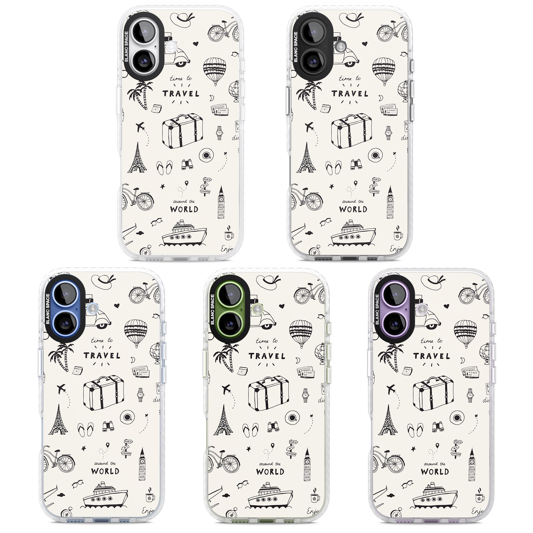 Cute Travel Pattern, White On iPhone 17 Impact Pro Clear Phone Case APT Impact Protection