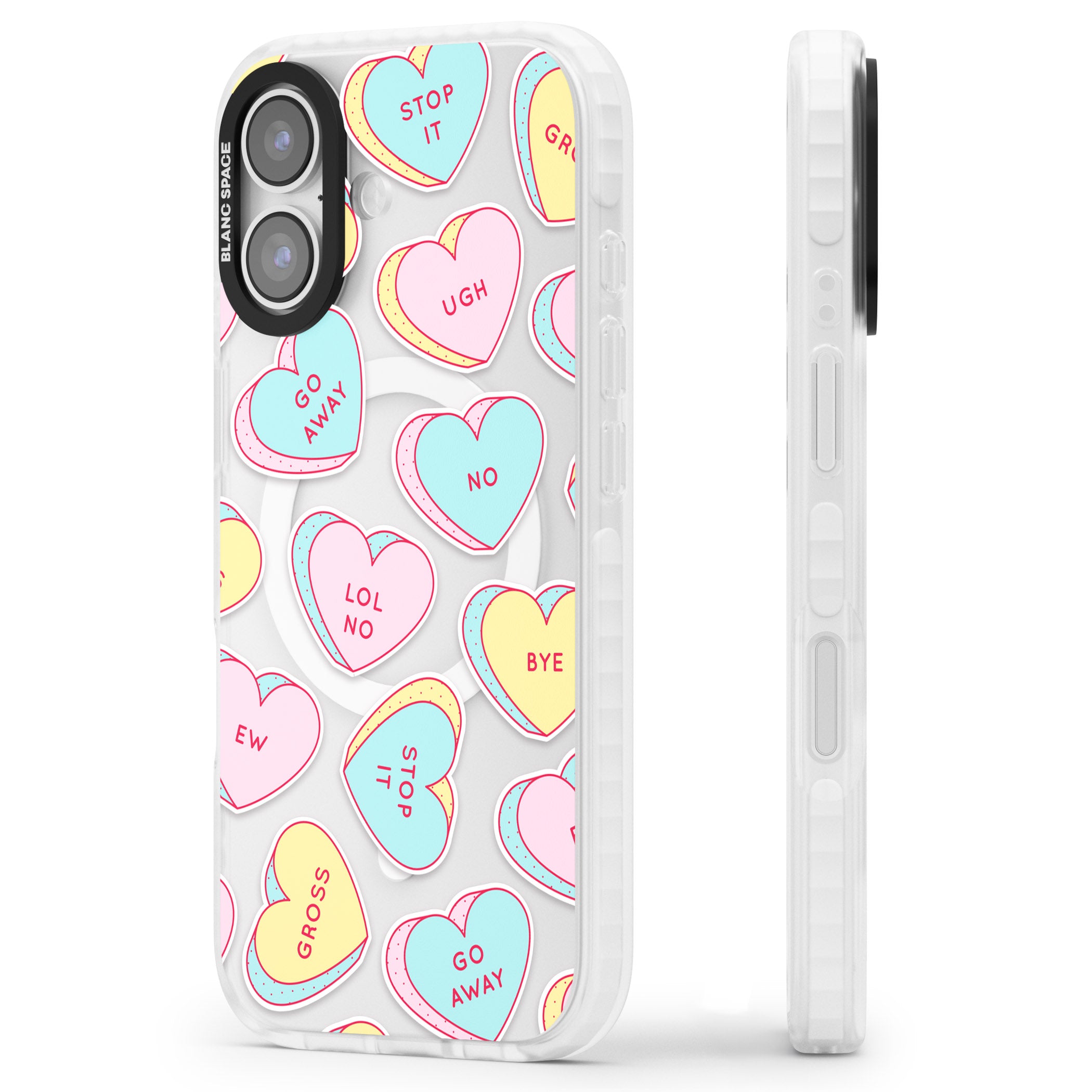 Sarcastic Love Hearts iPhone 17 Impact Pro Clear Phone Case Side Profile