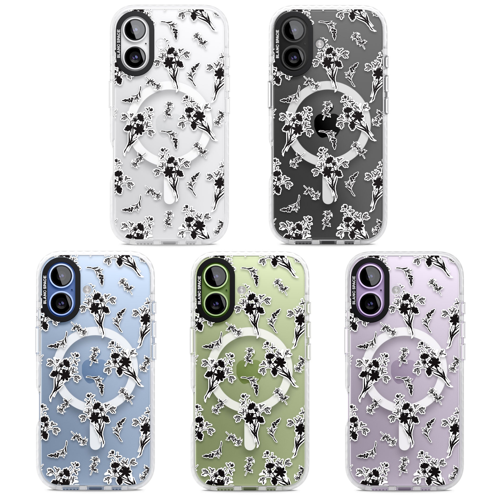 Black Sticker Wildflowers iPhone 17 Impact Pro Clear Phone Case APT Impact Protection