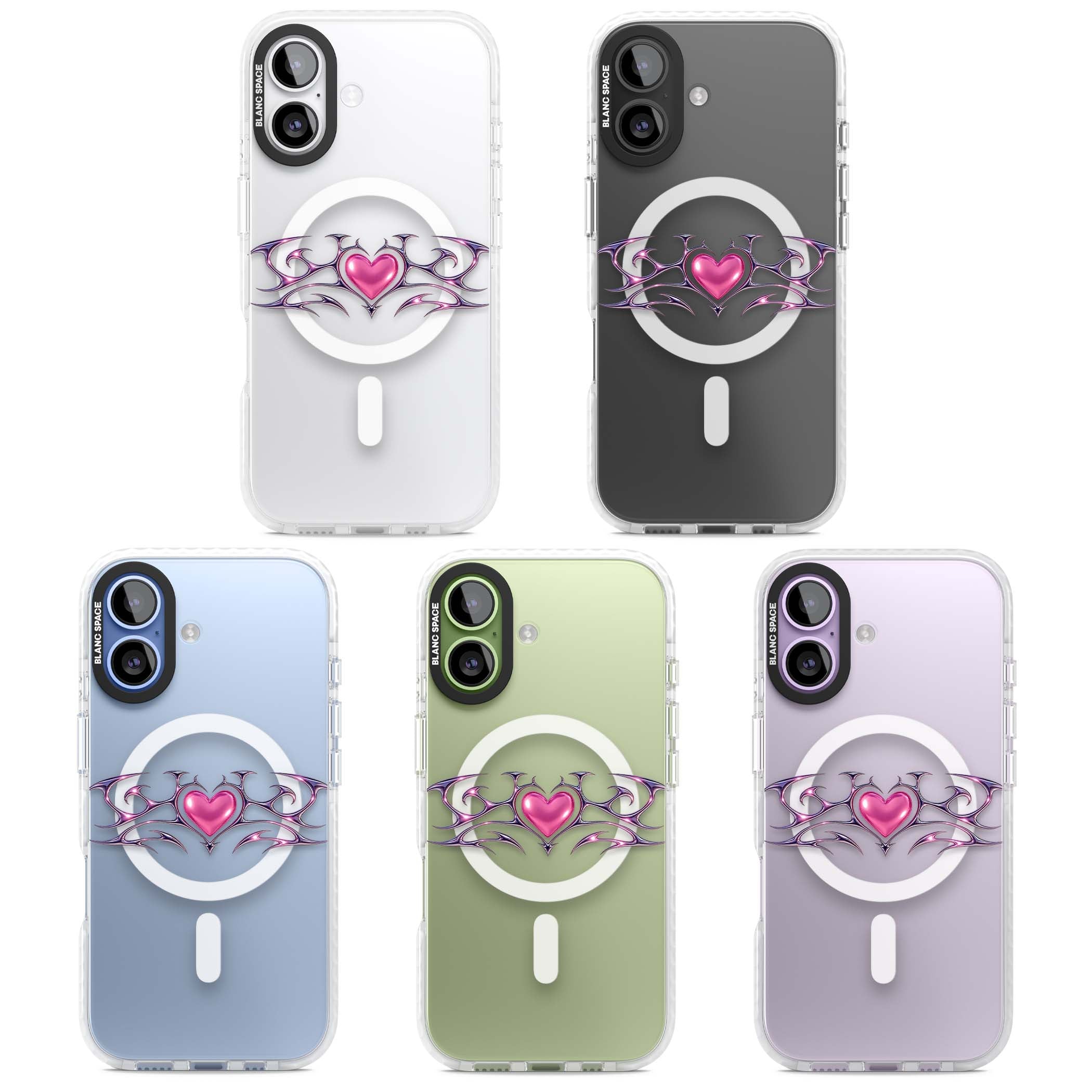Pink Chrome Heart y2k iPhone case | Impact Magsafe case for iPhone 17