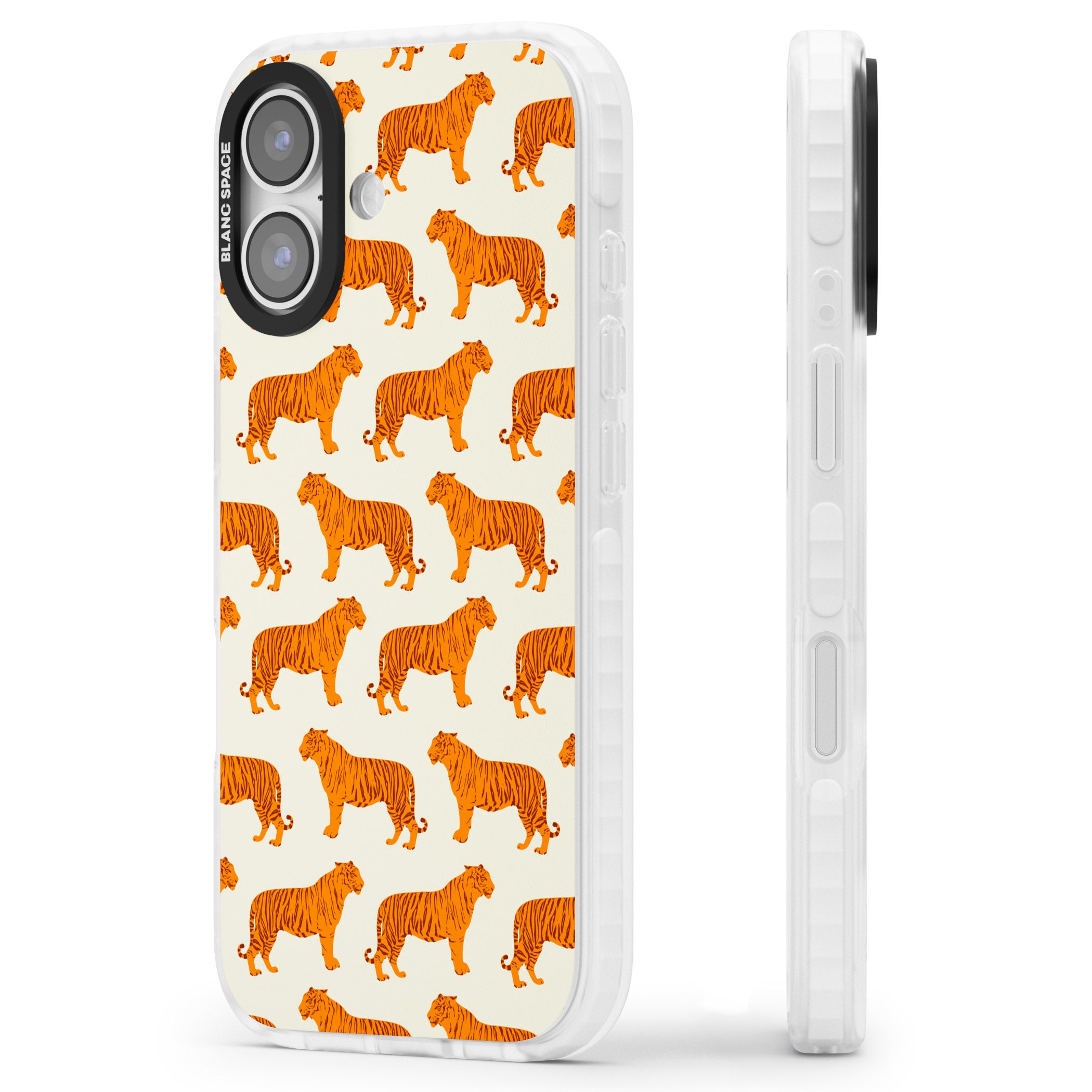 Trendy Tiger Patterns Tigers On Khaki iPhone 17 Impact Clear Phone Case Side Profile