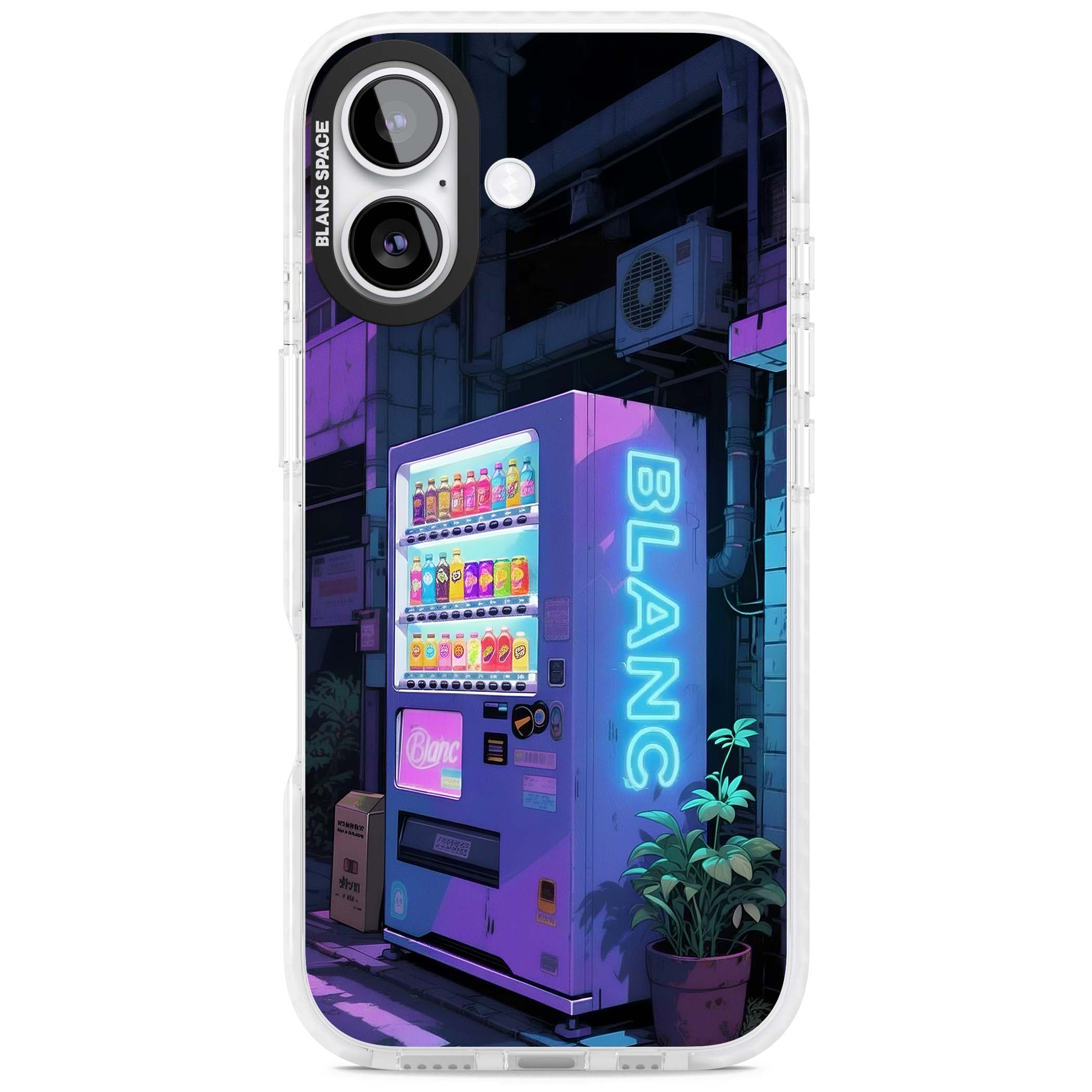 Shibuya Glow Japanese iPhone case featuring a glowing Tokyo vending machine, neon signage, and moody purple alleyway | Black Impact case for iPhone 17