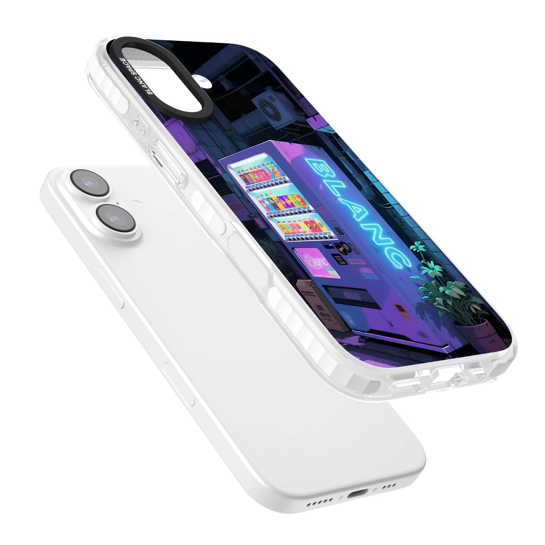 Shibuya Glow Japanese iPhone case featuring a glowing Tokyo vending machine, neon signage, and moody purple alleyway | Black Impact case for iPhone 17