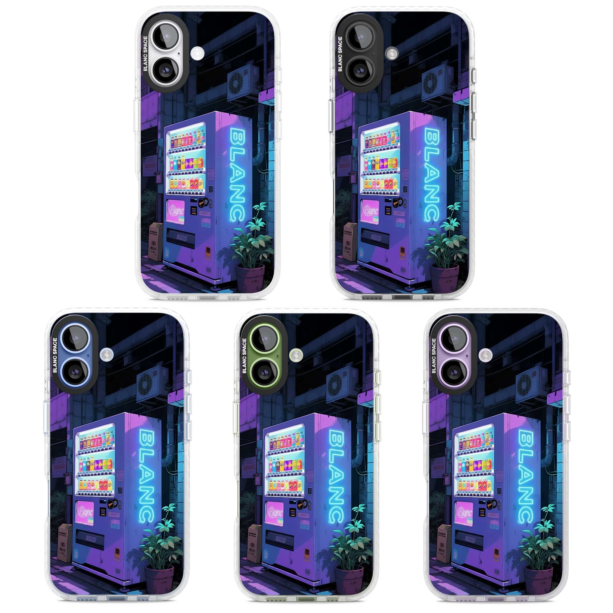 Shibuya Glow Japanese iPhone case featuring a glowing Tokyo vending machine, neon signage, and moody purple alleyway | Black Impact case for iPhone 17