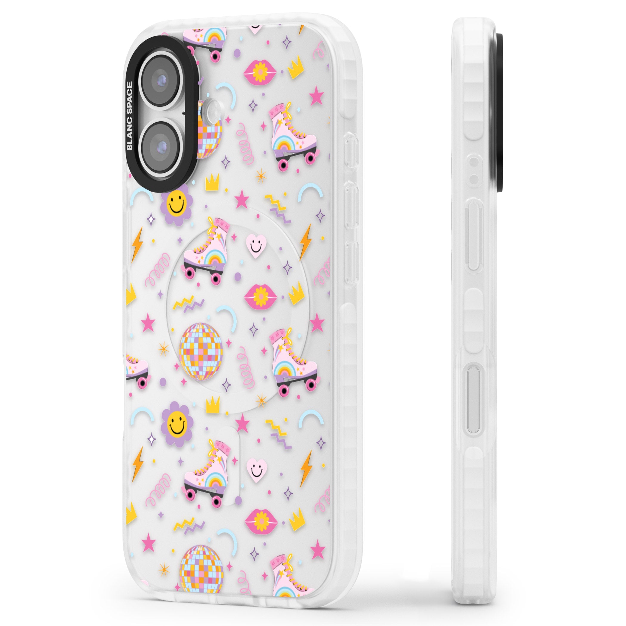 Roller Disco Pattern iPhone 17 Impact Clear Phone Case Side Profile
