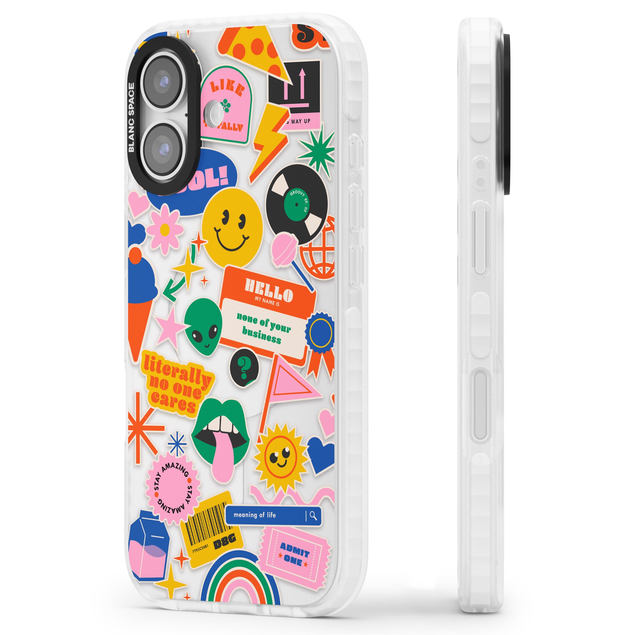 Nostalgic Sticker Vibes iPhone 17 Impact Clear Phone Case Side Profile